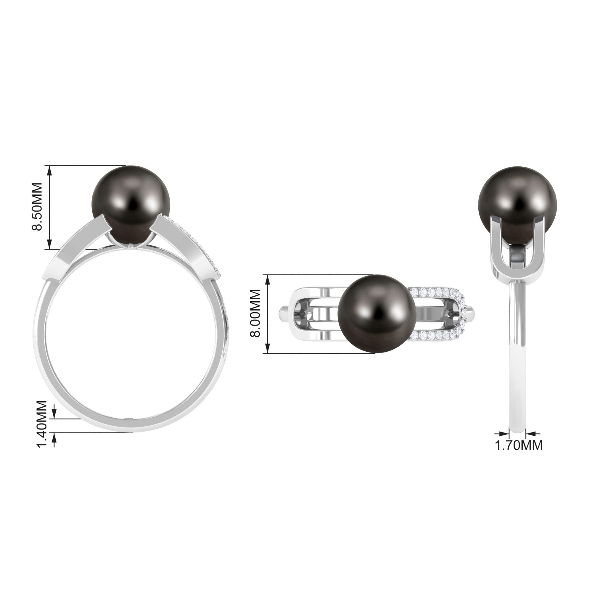 Split Shank Tahitian Pearl Solitaire Engagement Ring with Diamond AAA - Rosec Jewels