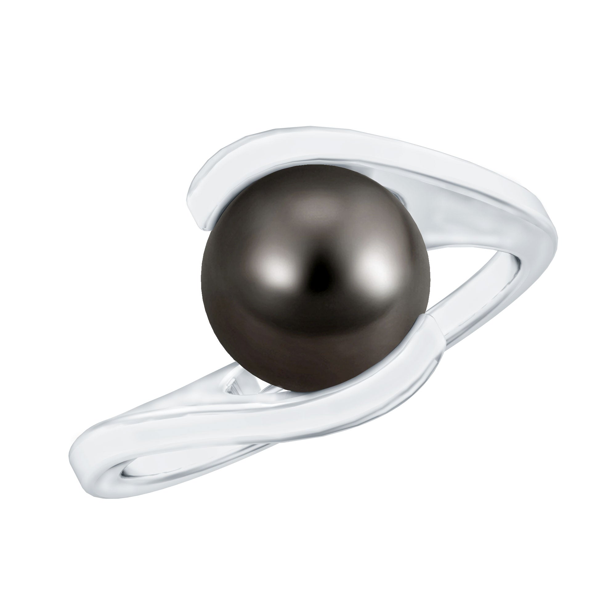 Tahitian Black Pearl Solitaire Bypass Engagement Ring