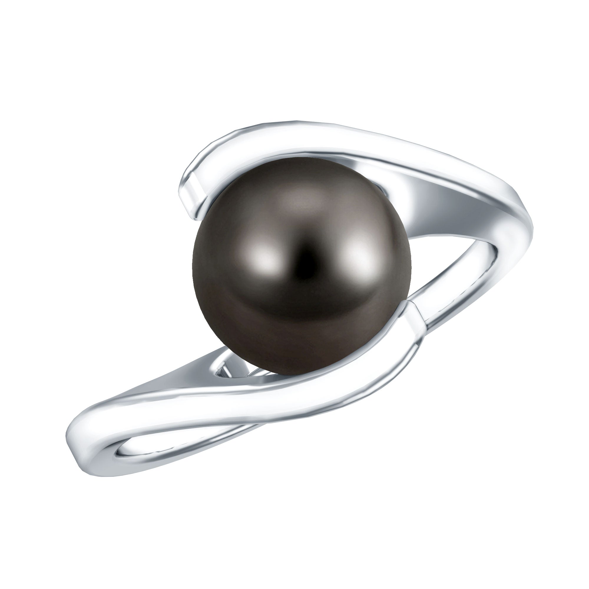 Tahitian Black Pearl Solitaire Bypass Engagement Ring AAA - Rosec Jewels