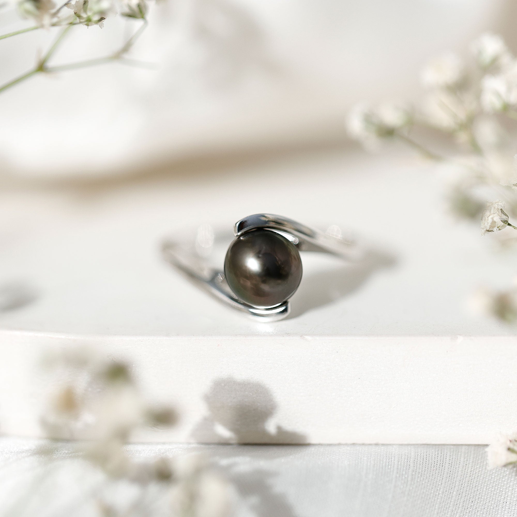 Rosec Jewels-Tahitian Black Pearl Solitaire Bypass Engagement Ring