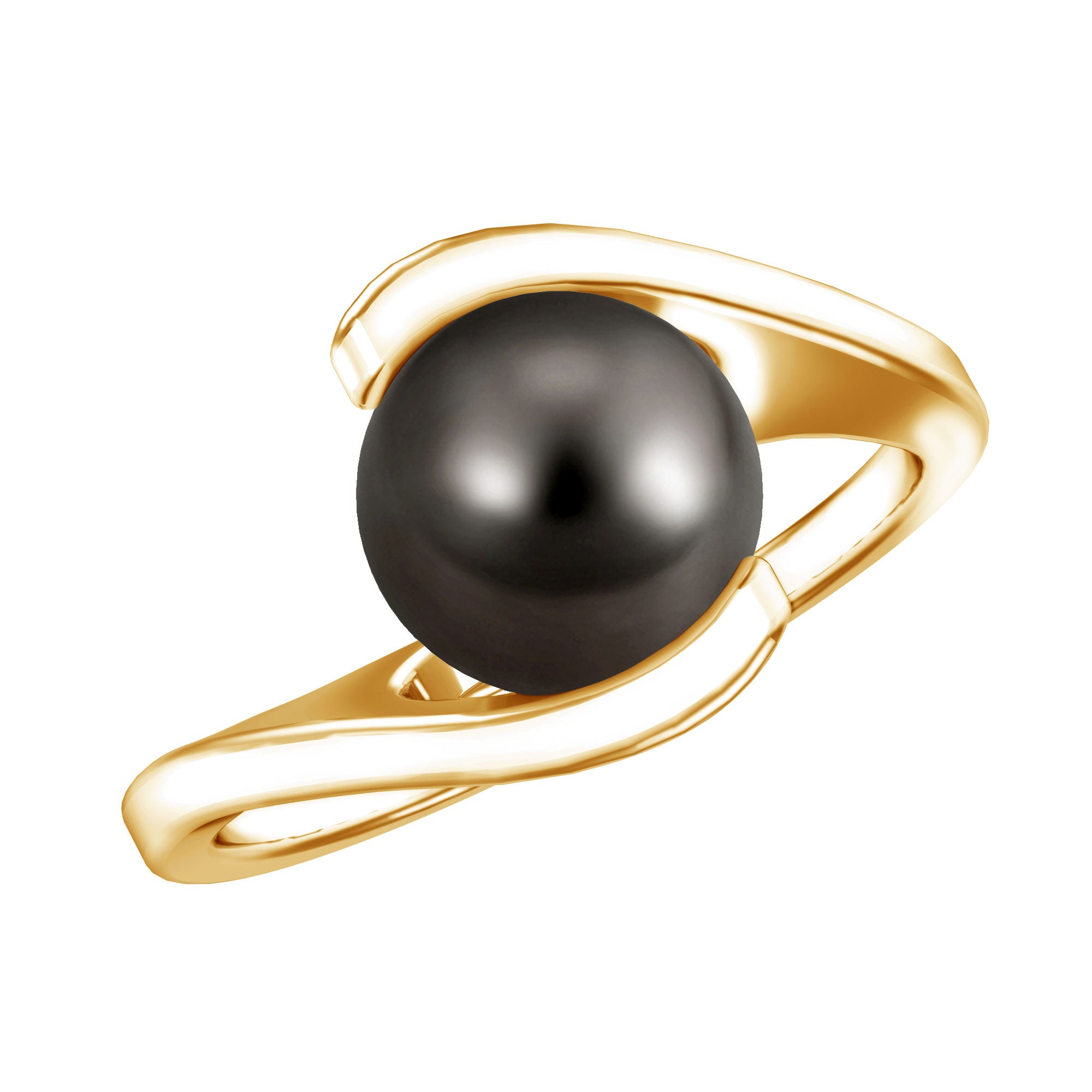 Tahitian Black Pearl Solitaire Bypass Engagement Ring AAA - Rosec Jewels