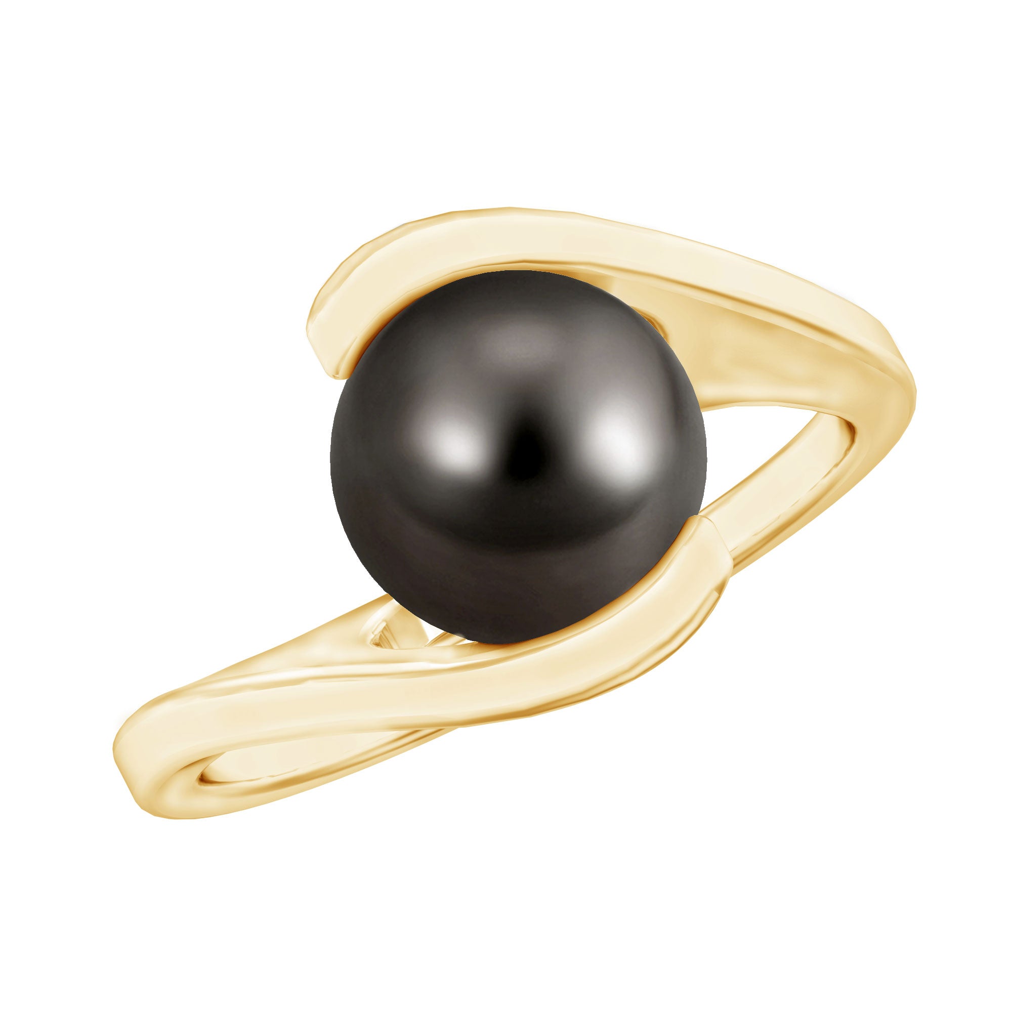 Tahitian Black Pearl Solitaire Bypass Engagement Ring AAA - Rosec Jewels