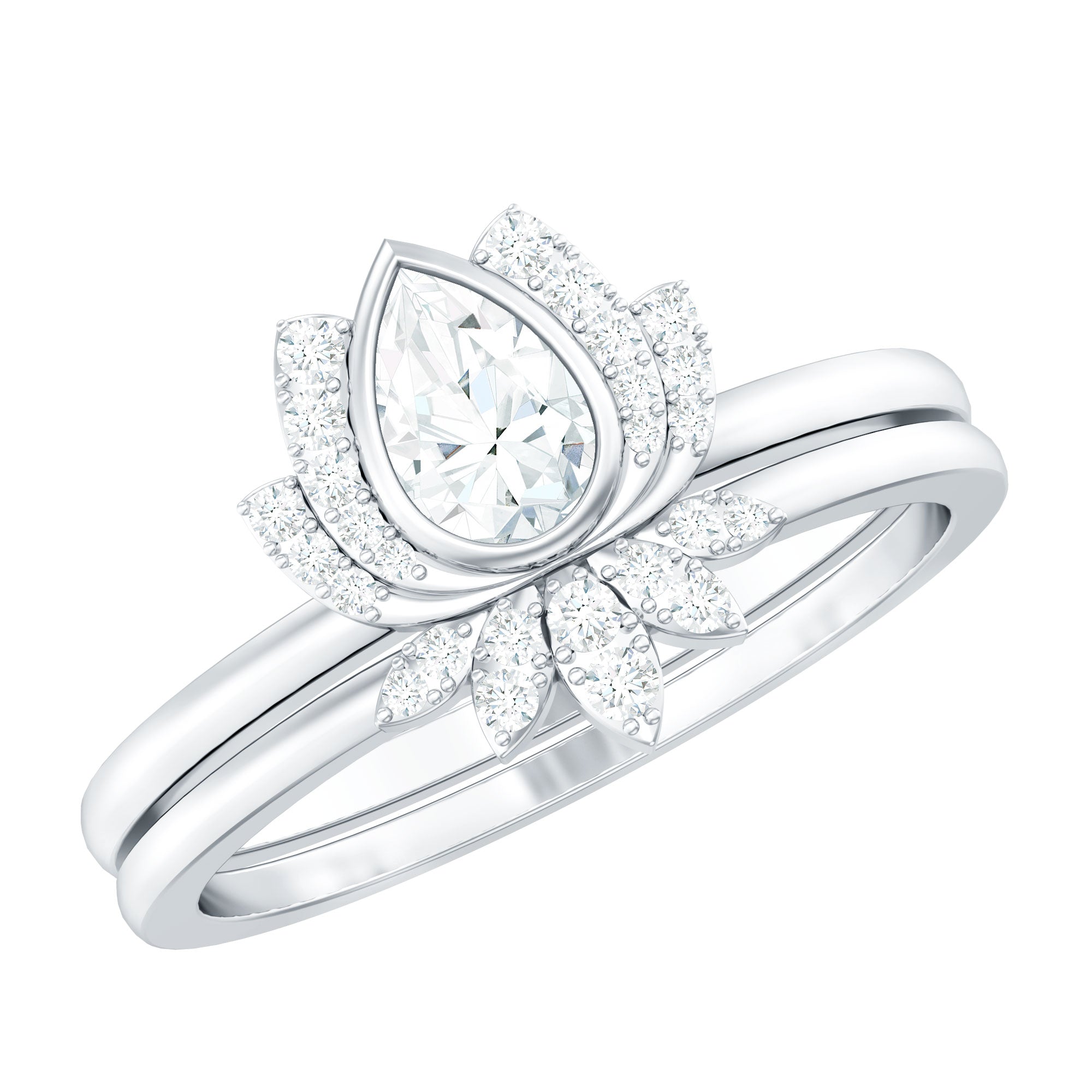 Certified Moissanite Lotus Flower Bridal Ring Set