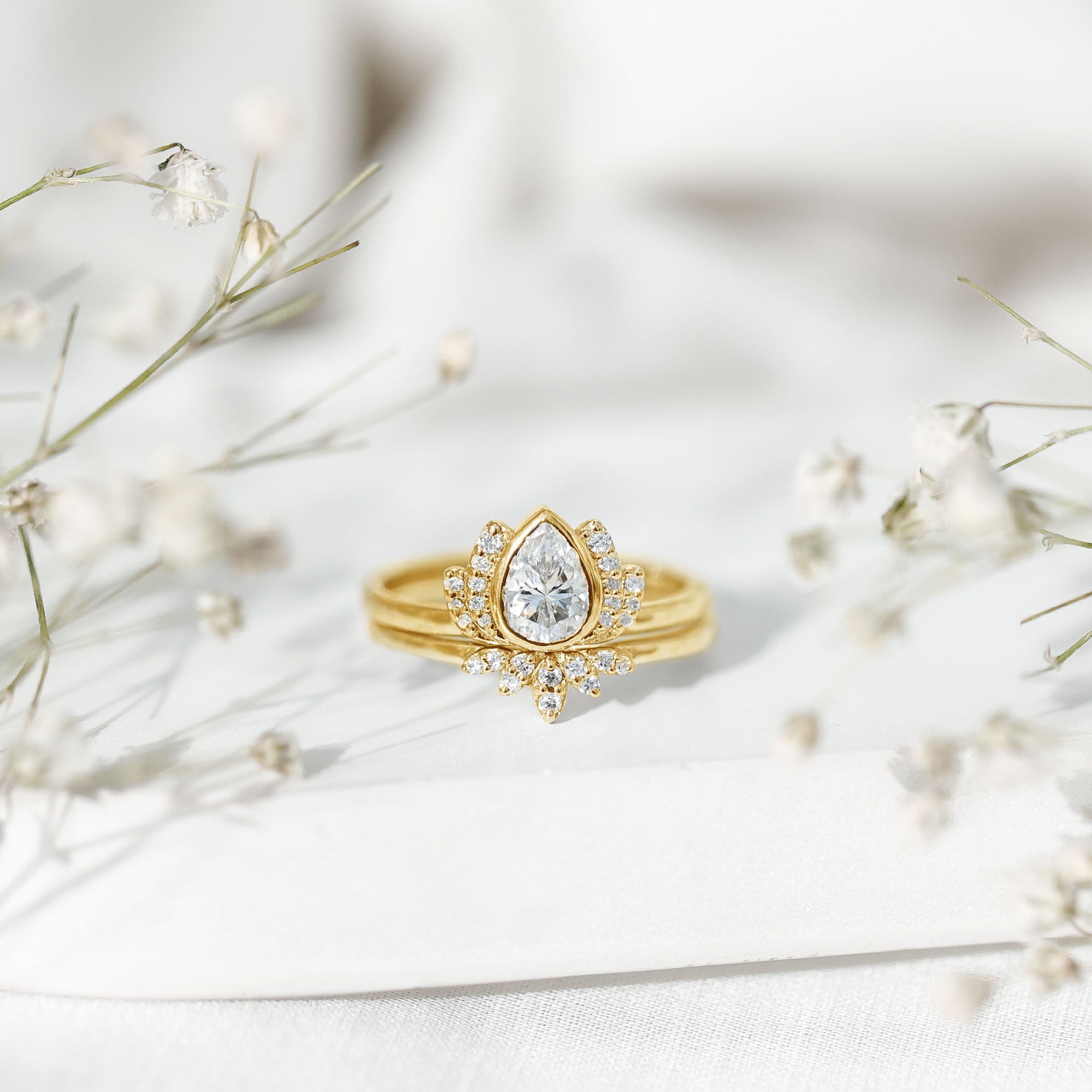 Rosec Jewels-Certified Moissanite Lotus Flower Bridal Ring Set