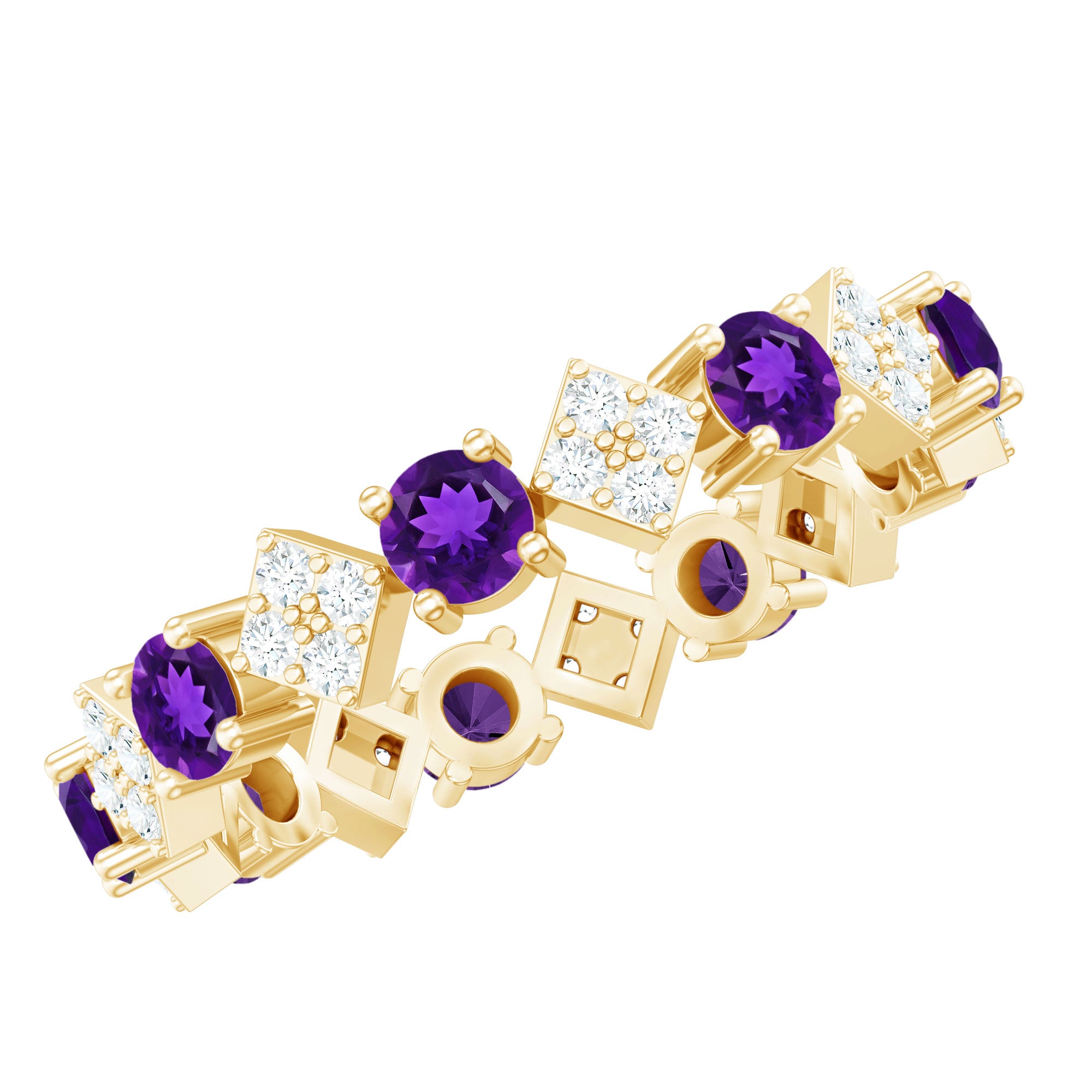 Natural Amethyst Diamond Eternity Ring for Women AAA - Rosec Jewels