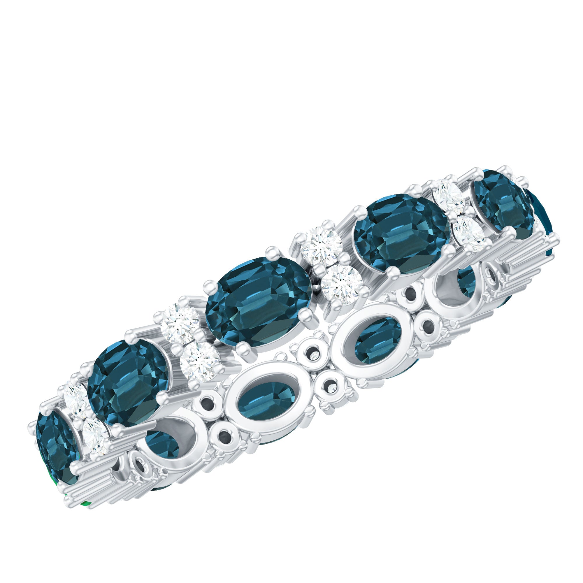 Oval Cut London Blue Topaz Full Eternity Band with Diamond