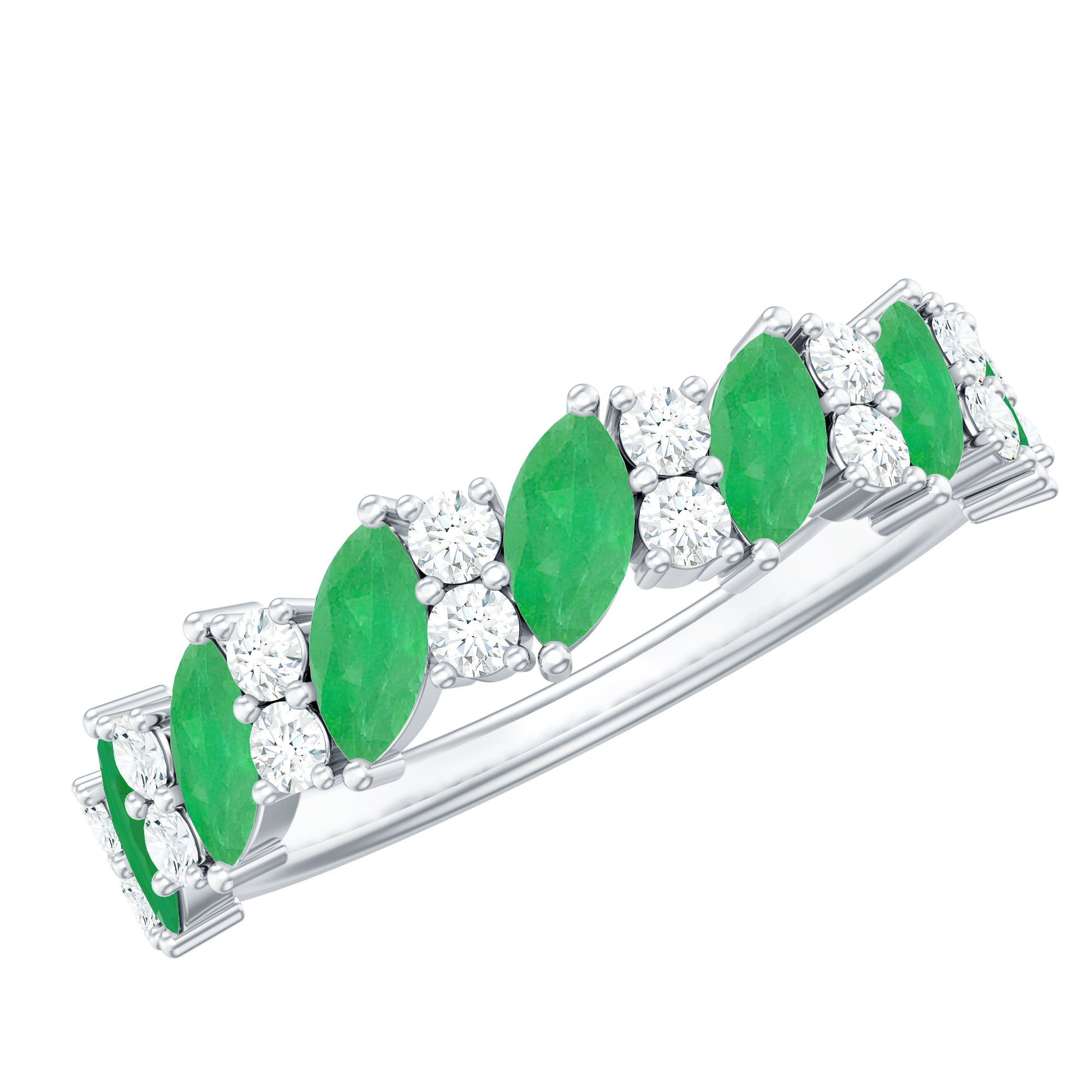 Natural Emerald Diamond Half Eternity Band Ring for Anniversary
