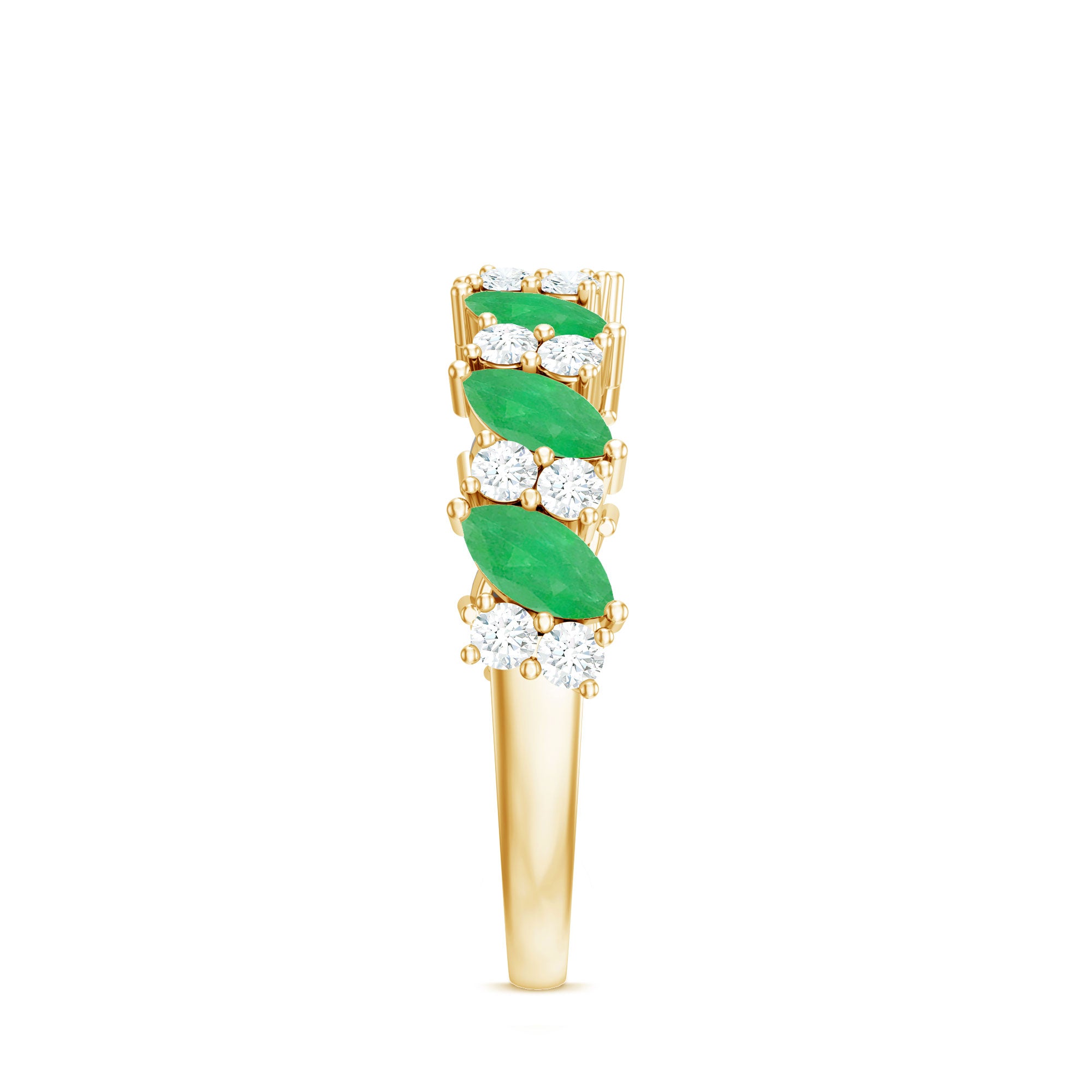 Natural Emerald Diamond Half Eternity Band Ring for Anniversary AAA - Rosec Jewels