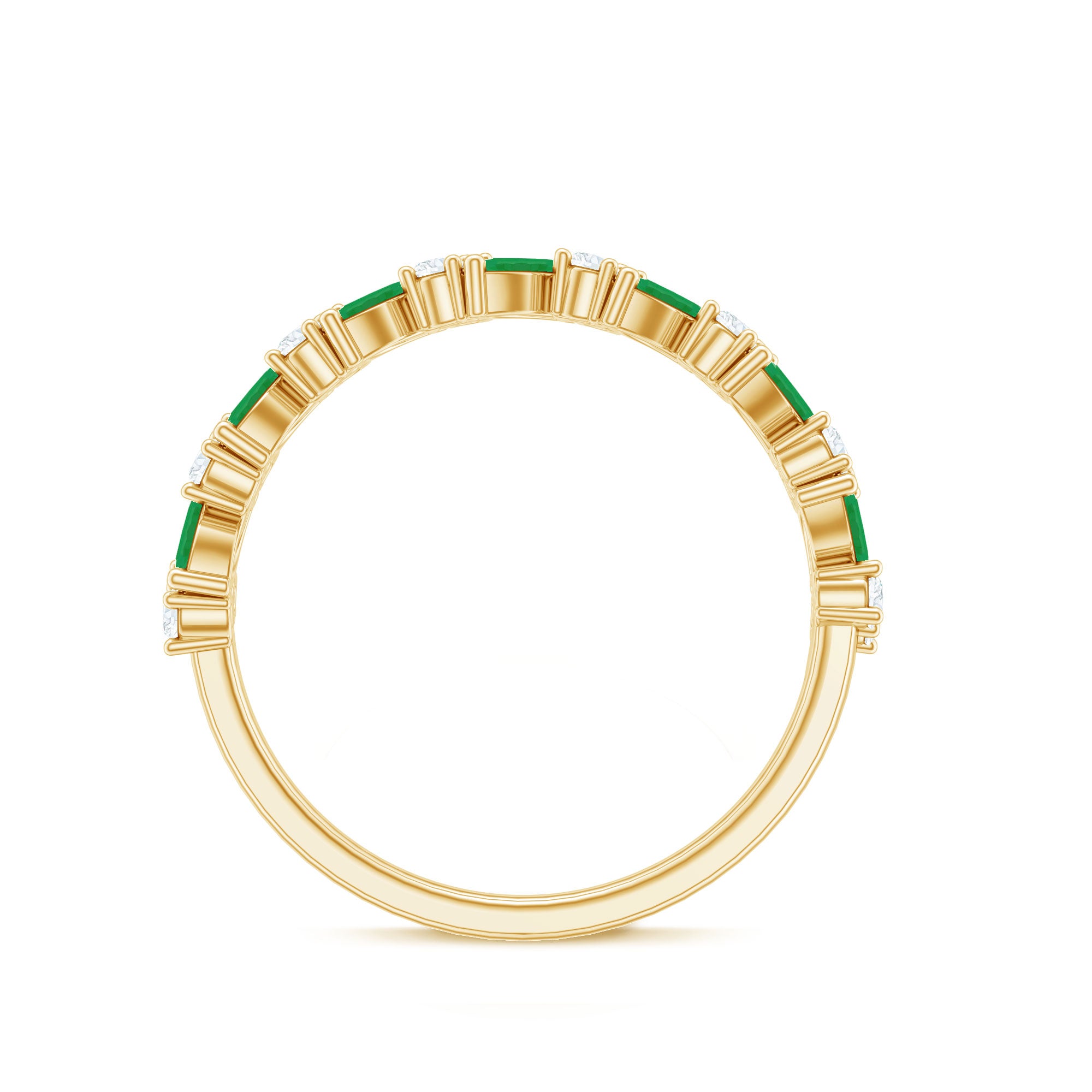 Natural Emerald Diamond Half Eternity Band Ring for Anniversary AAA - Rosec Jewels