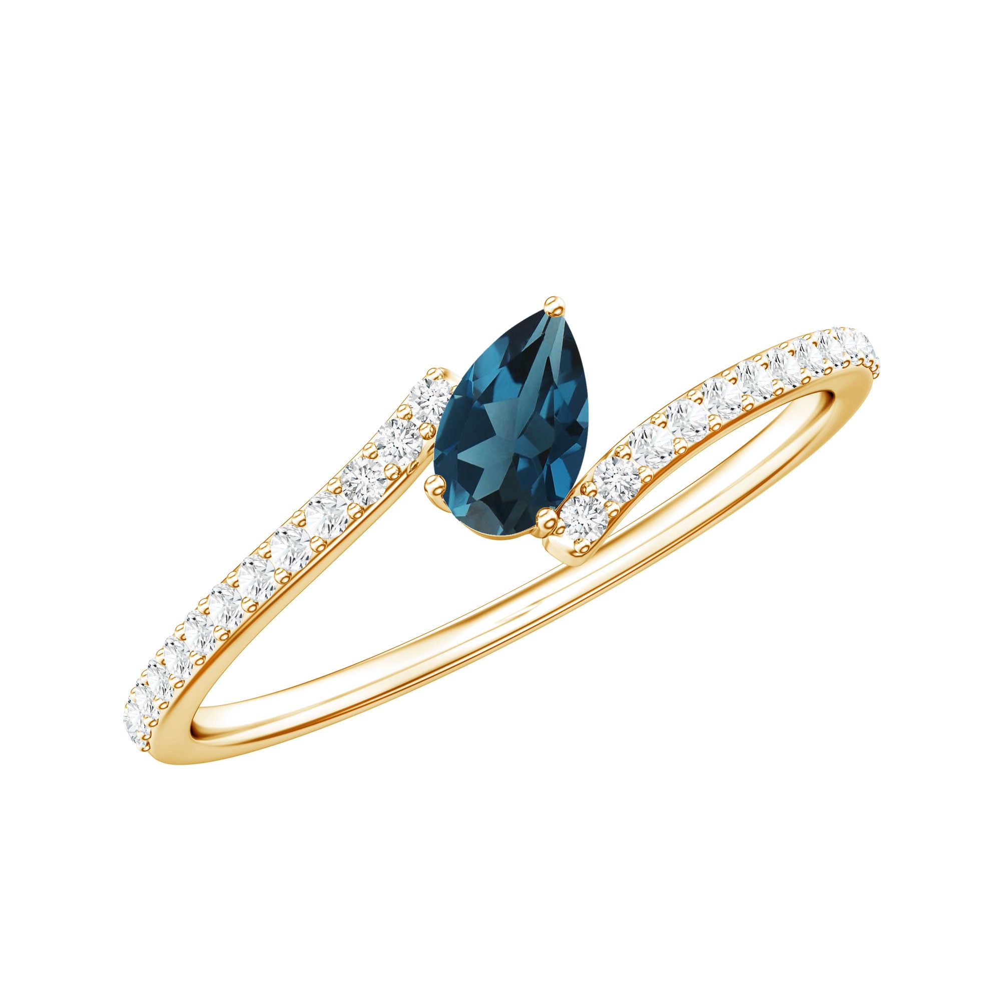 Genuine London Blue Topaz Promise Ring with Diamond AAA - Rosec Jewels