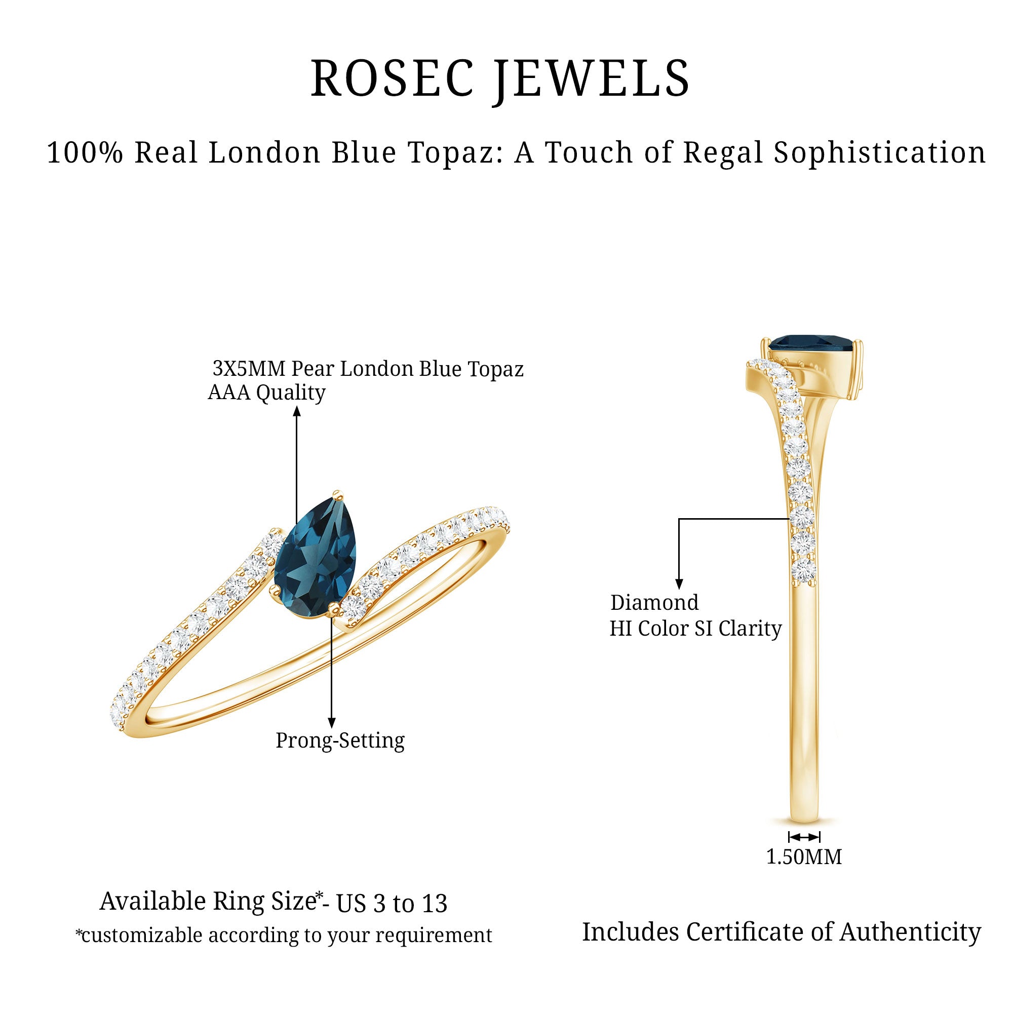 Rosec Jewels-Genuine London Blue Topaz Promise Ring with Diamond