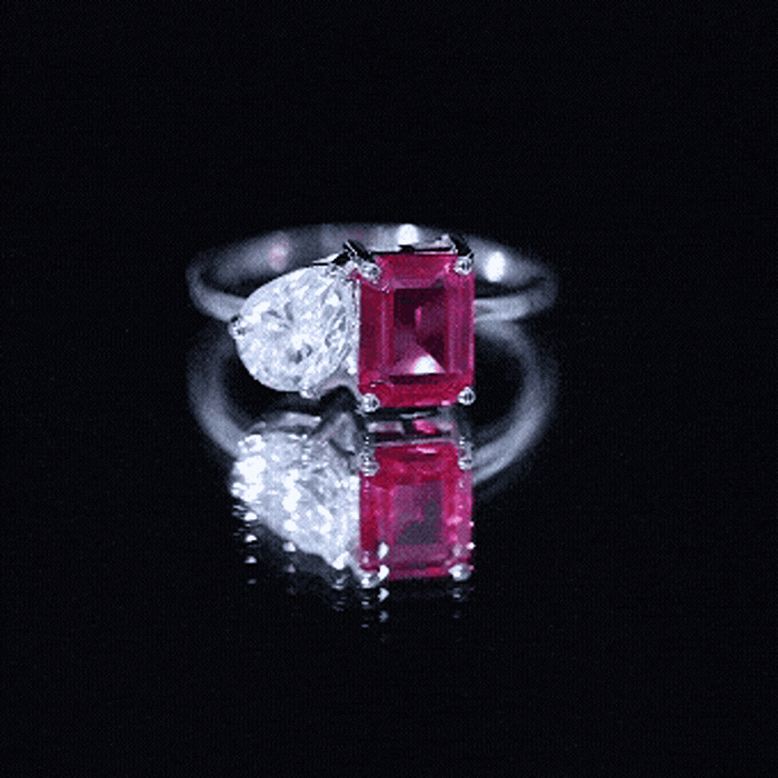 Lab Created Pink Sapphire and Moissanite Toi Et Moi Engagement Ring for Women AAAA - Rosec Jewels