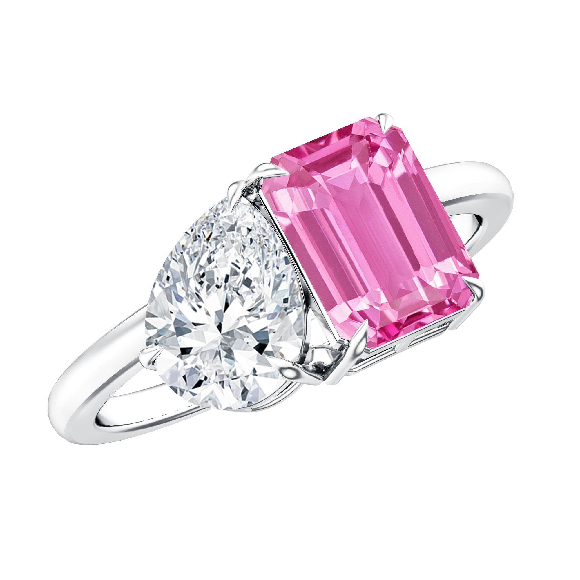 Lab Created Pink Sapphire and Moissanite Toi Et Moi Engagement Ring for Women AAAA - Rosec Jewels