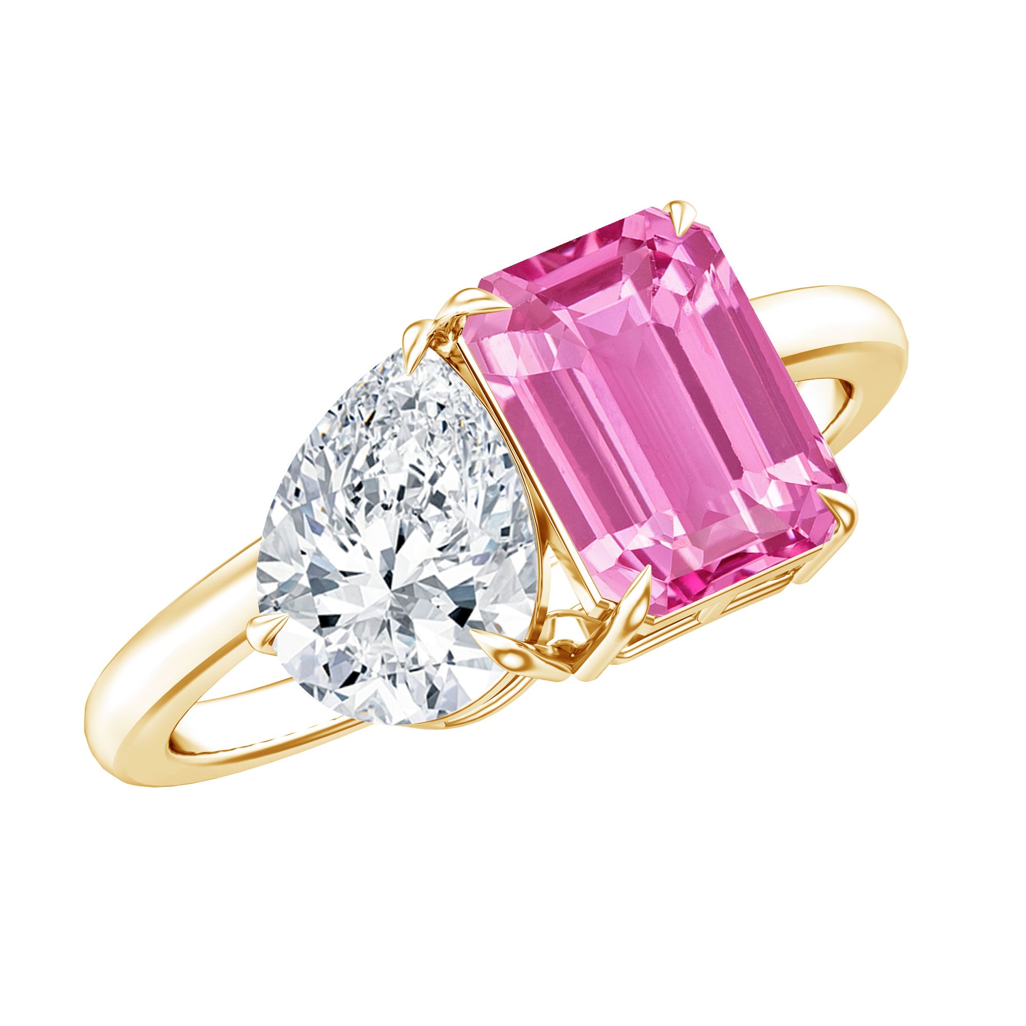 Lab Created Pink Sapphire and Moissanite Toi Et Moi Engagement Ring for Women AAAA - Rosec Jewels