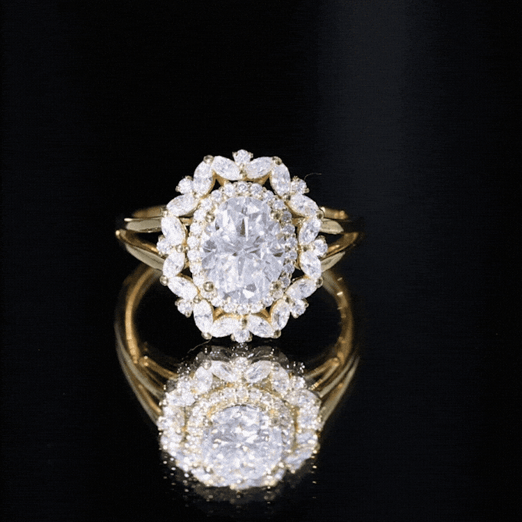 Certified Oval Cut Lab Diamond Statement Engagement Ring Lab - ( EF-VS ) - Rosec Jewels