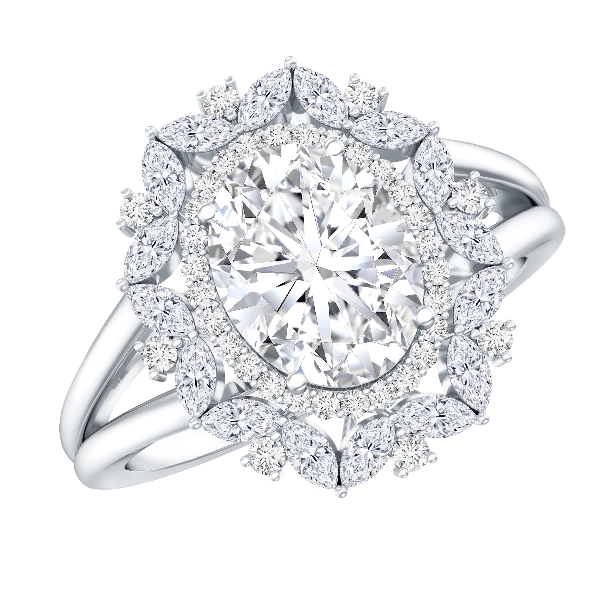 Certified Oval Cut Lab Diamond Statement Engagement Ring Lab - ( EF-VS ) - Rosec Jewels