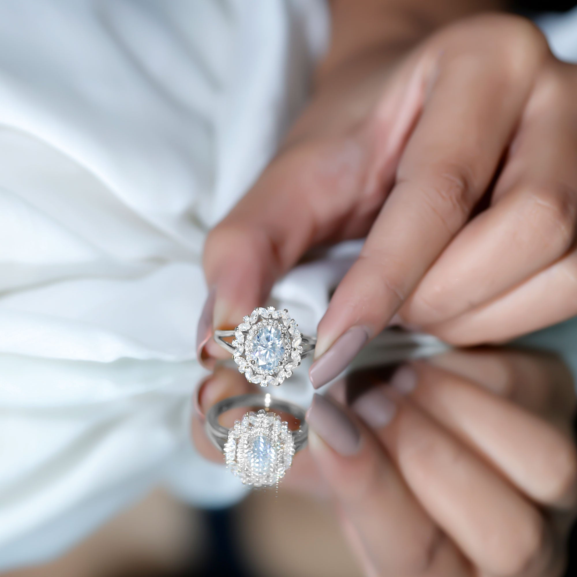 Certified Oval Cut Lab Diamond Statement Engagement Ring Lab - ( EF-VS ) - Rosec Jewels
