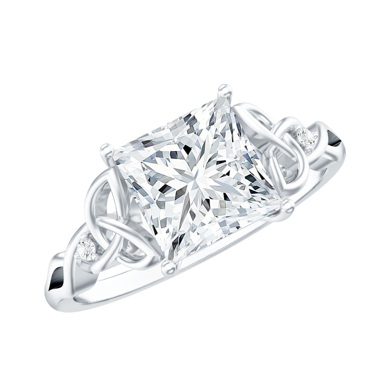3 Carat Princess Cut Moissanite Solitaire Engagement Celtic Ring D-VS1 - Rosec Jewels