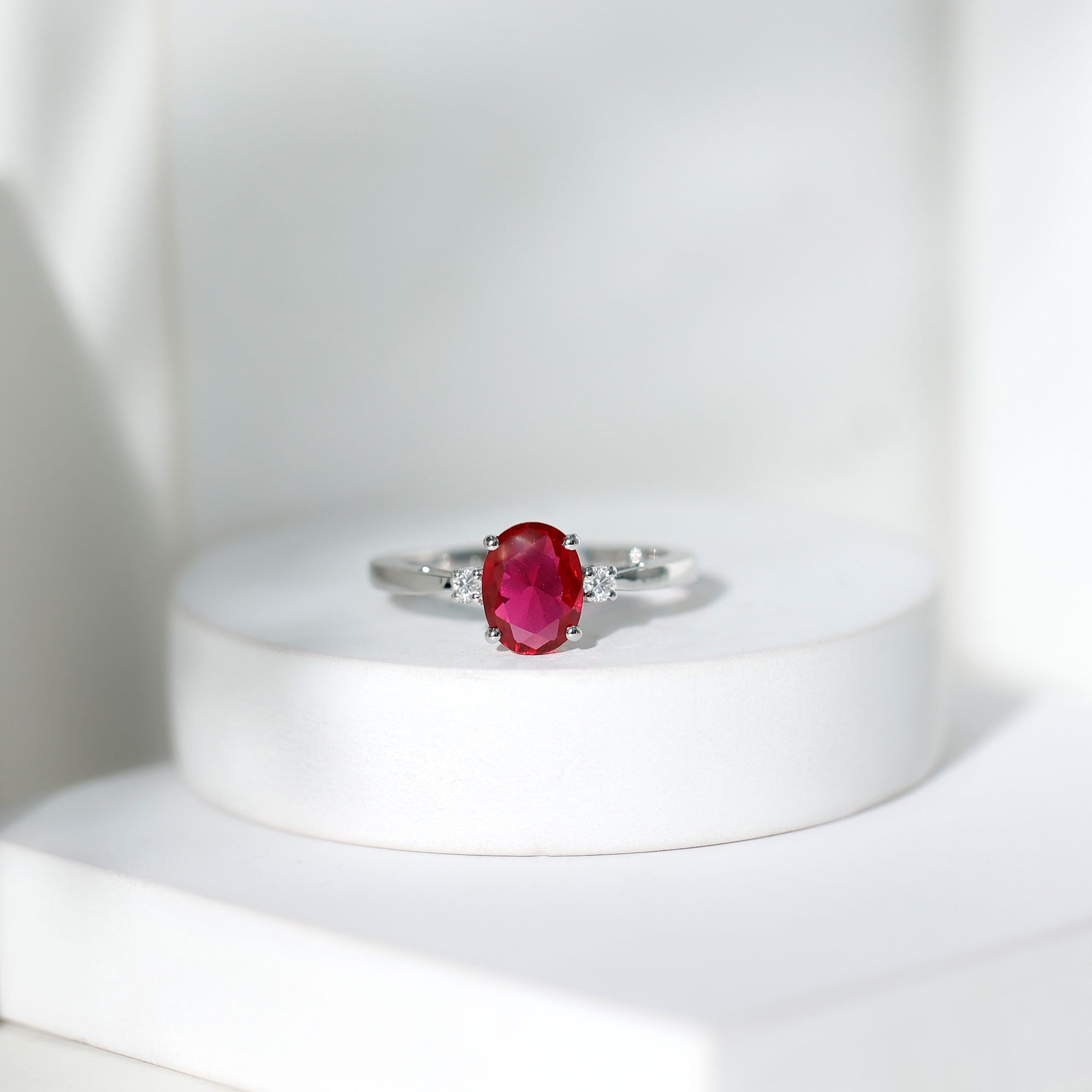 Classic Lab Grown Ruby Oval Engagement Ring With Diamond AAAA - Rosec Jewels