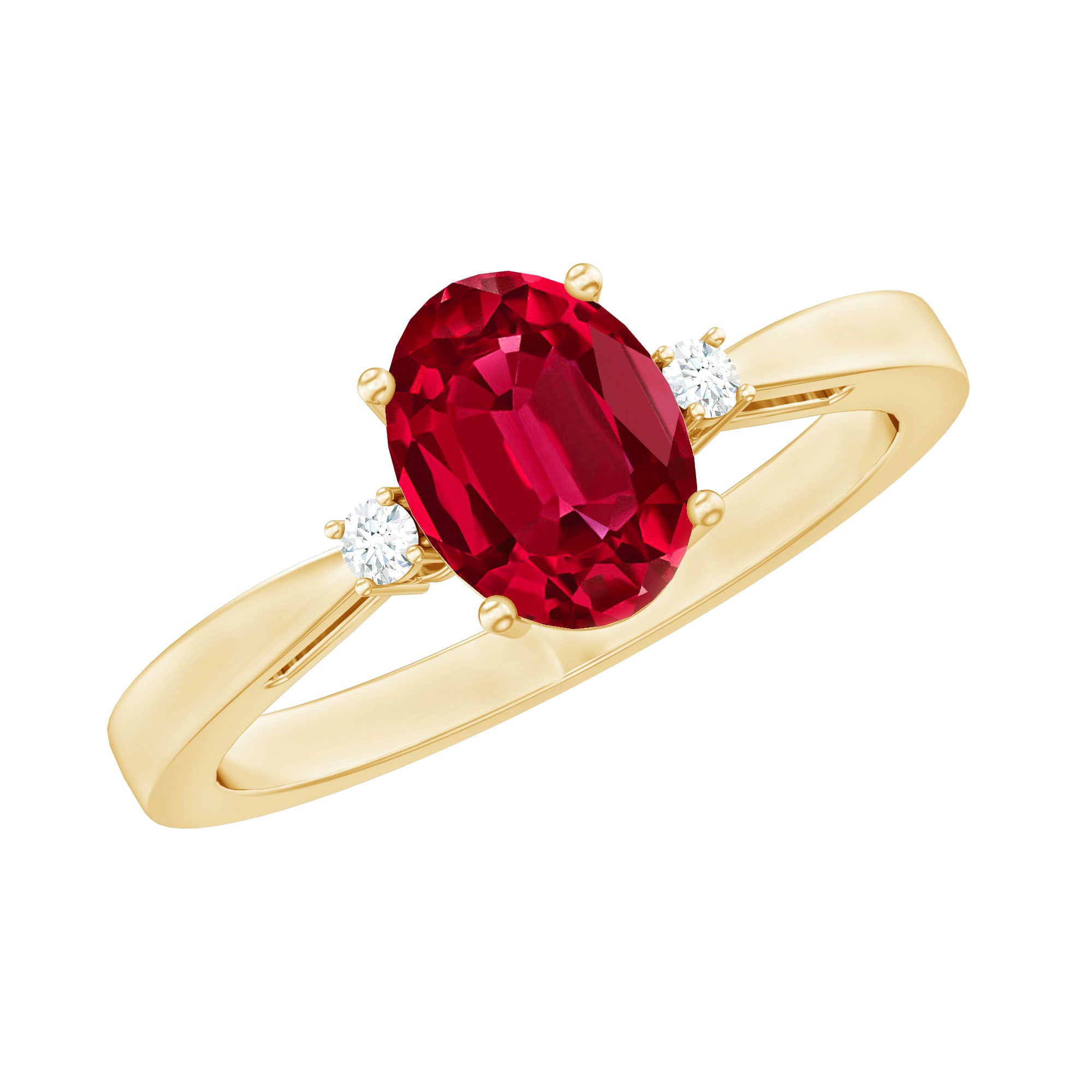 Classic Lab Grown Ruby Oval Engagement Ring With Diamond AAAA - Rosec Jewels