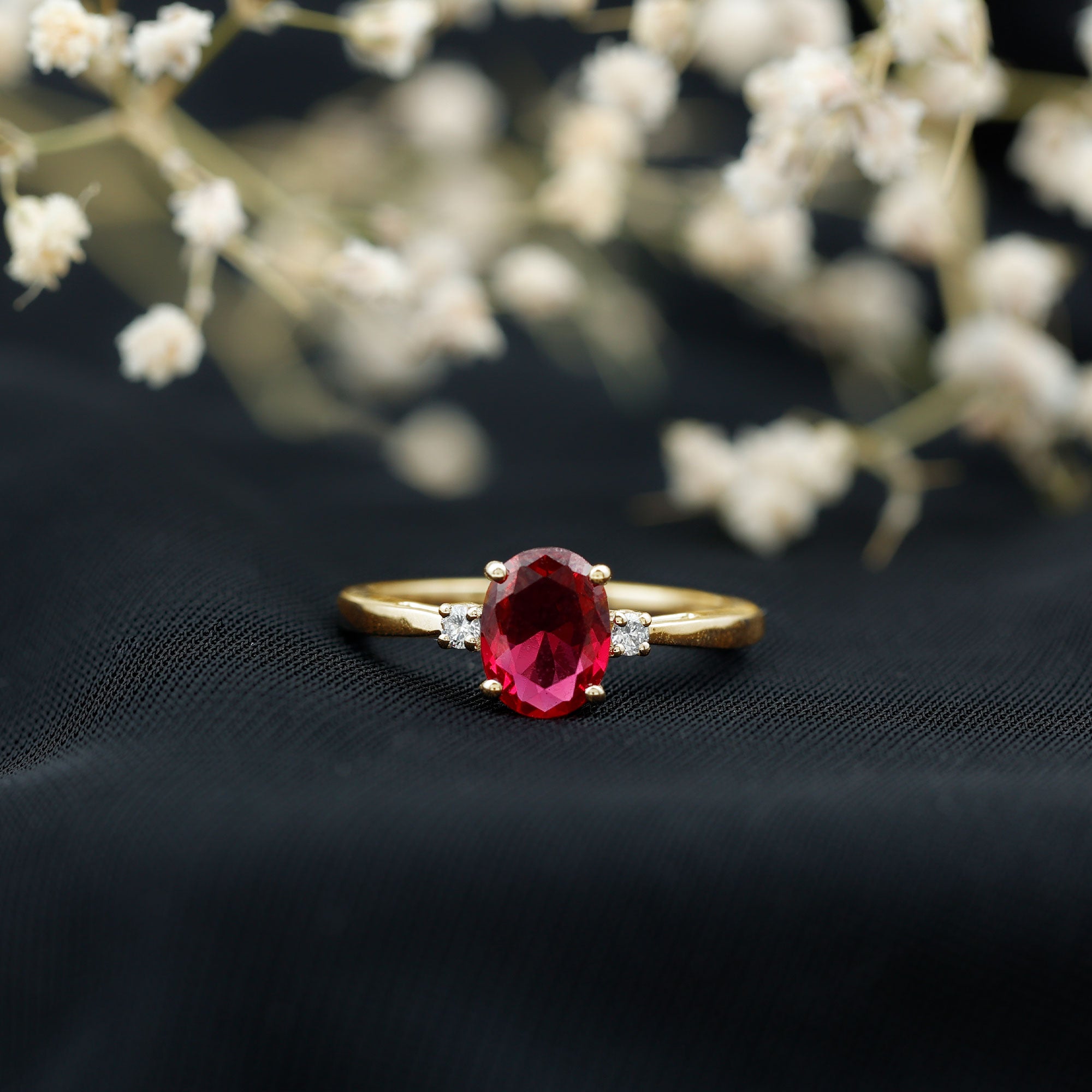 Classic Lab Grown Ruby Oval Engagement Ring With Diamond AAAA - Rosec Jewels