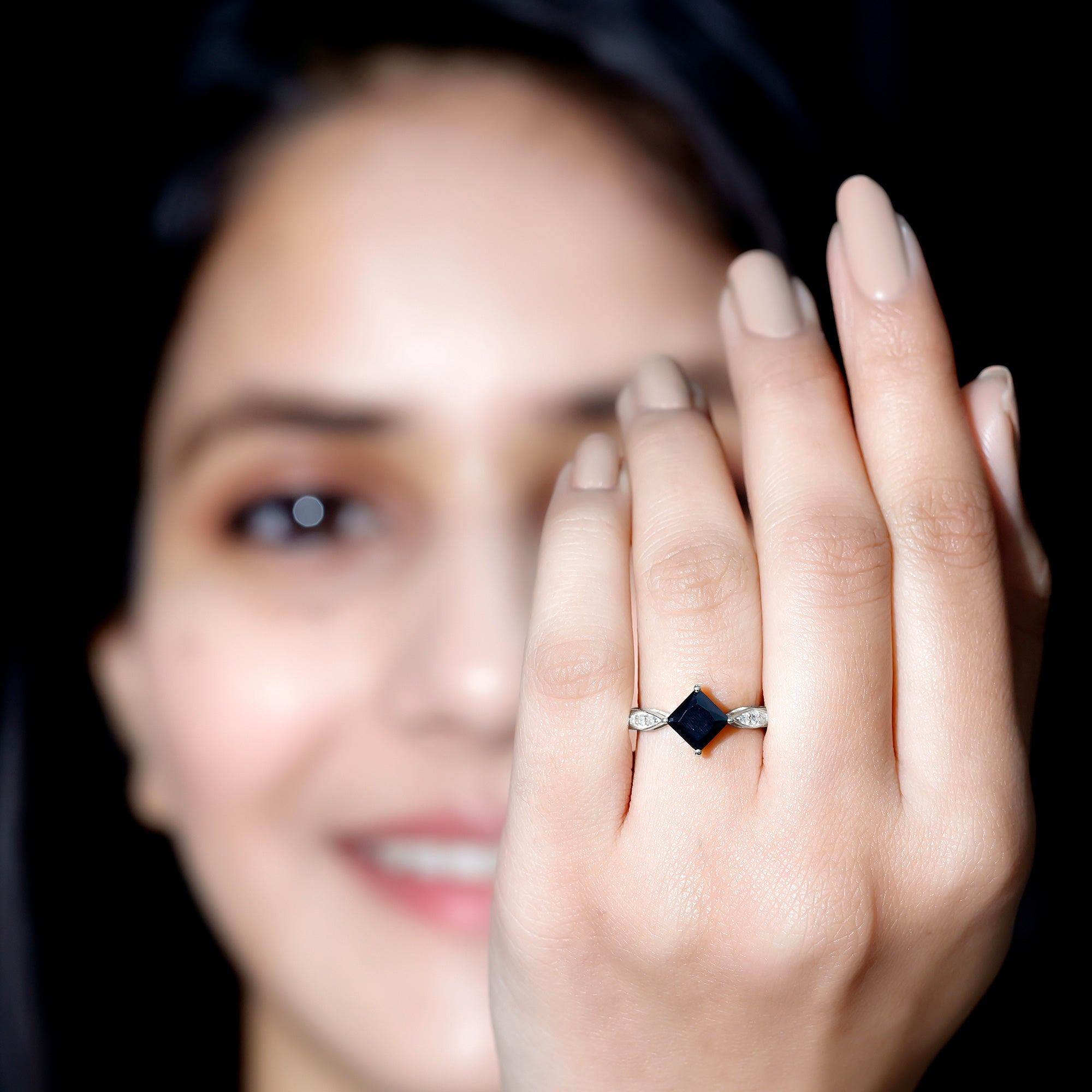 Certified 1 Carat Princess Cut Lab Grown Black and White Diamond Engagement Ring AAAA ( Synthetic ) - Rosec Jewels