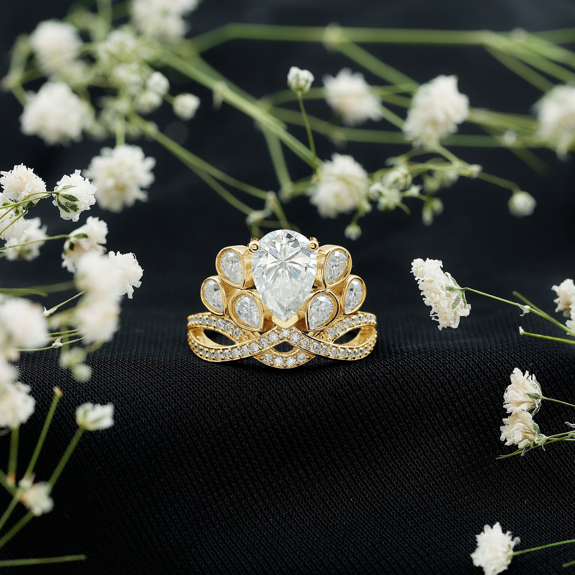 Certified Moissanite Designer Crown Engagement Ring D-VS1 - Rosec Jewels