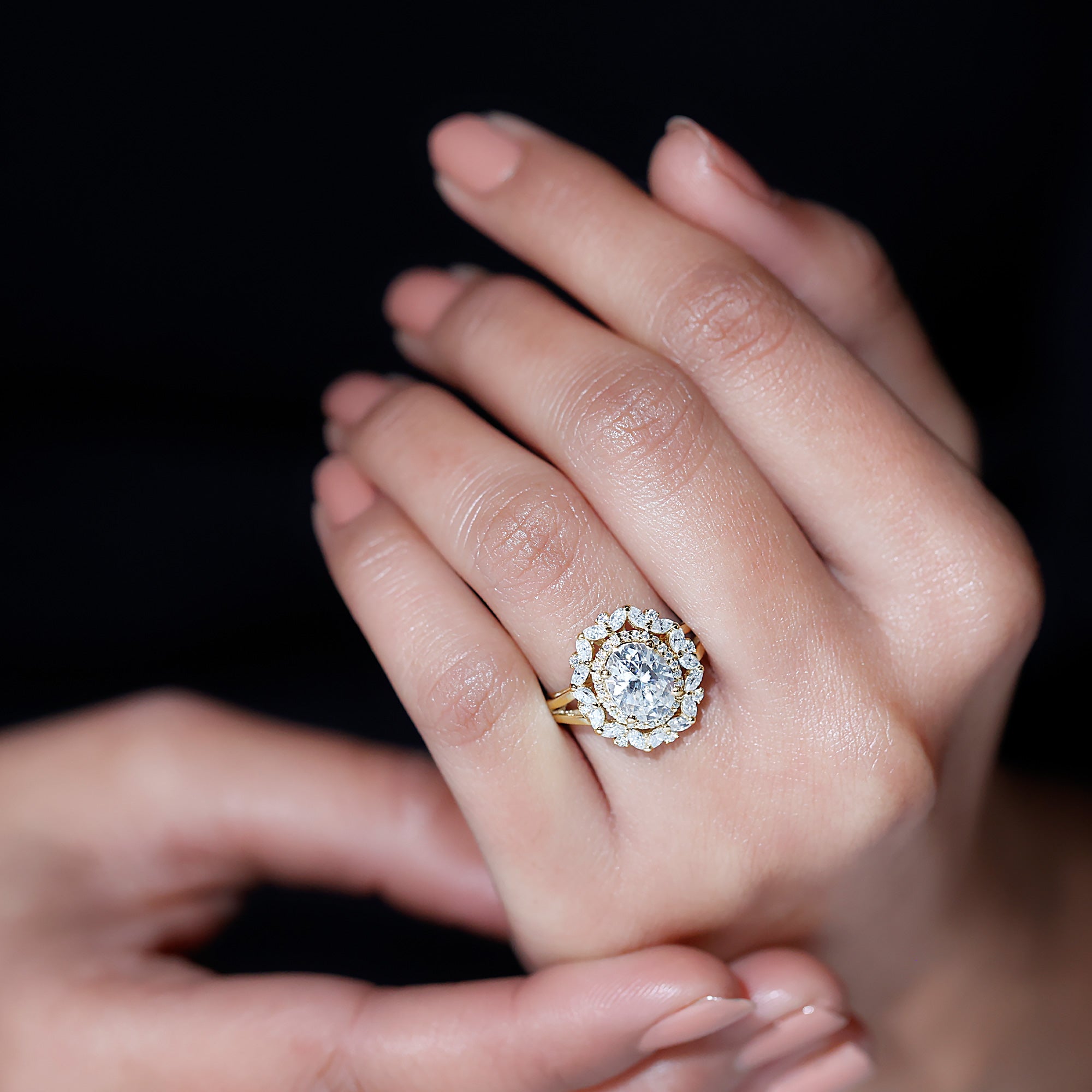 Oval Cut 7X9 MM Moissanite Double Halo Engagement Ring D-VS1 - Rosec Jewels