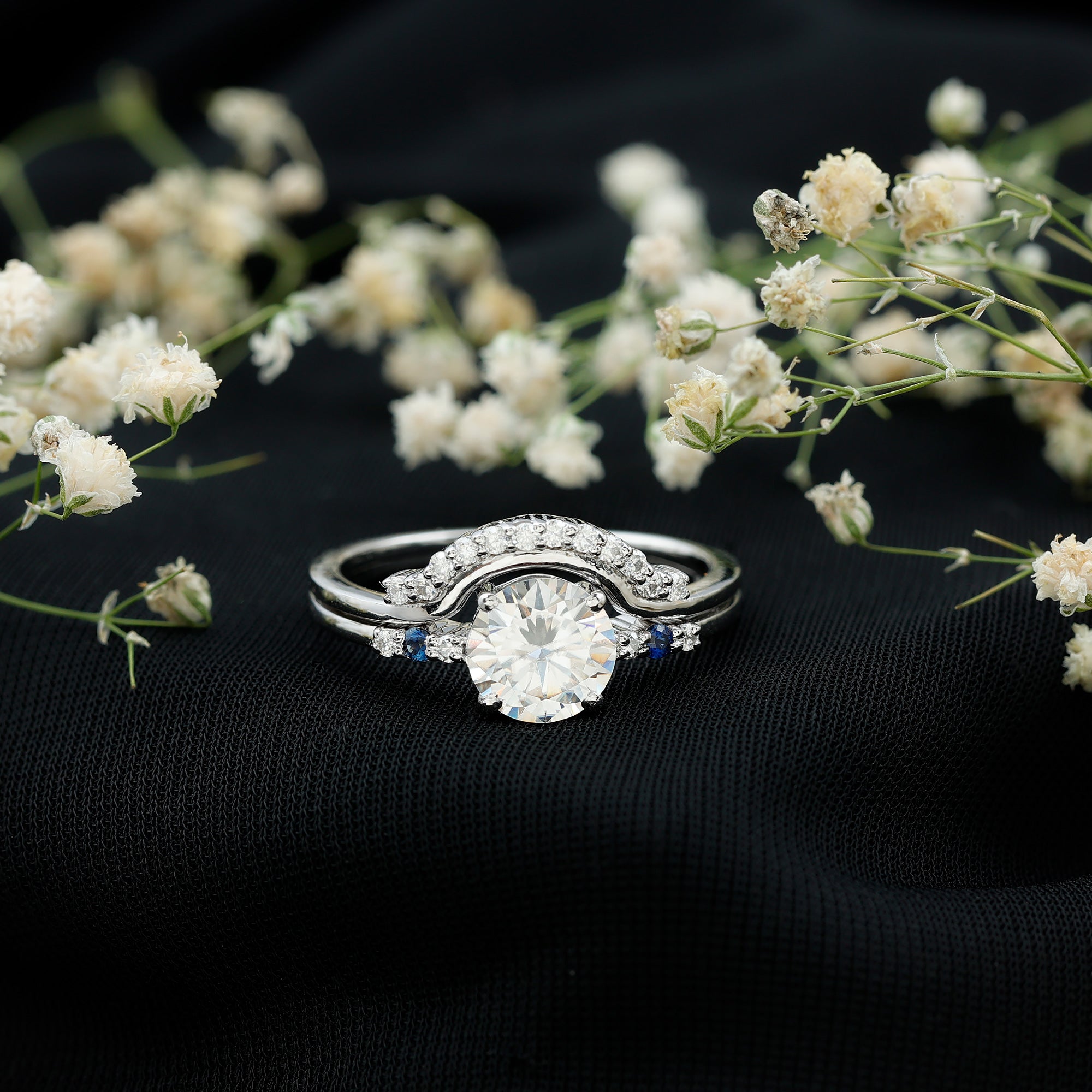 Certified 8MM Moissanite Engagement Ring With Wedding Band D-VS1 - Rosec Jewels