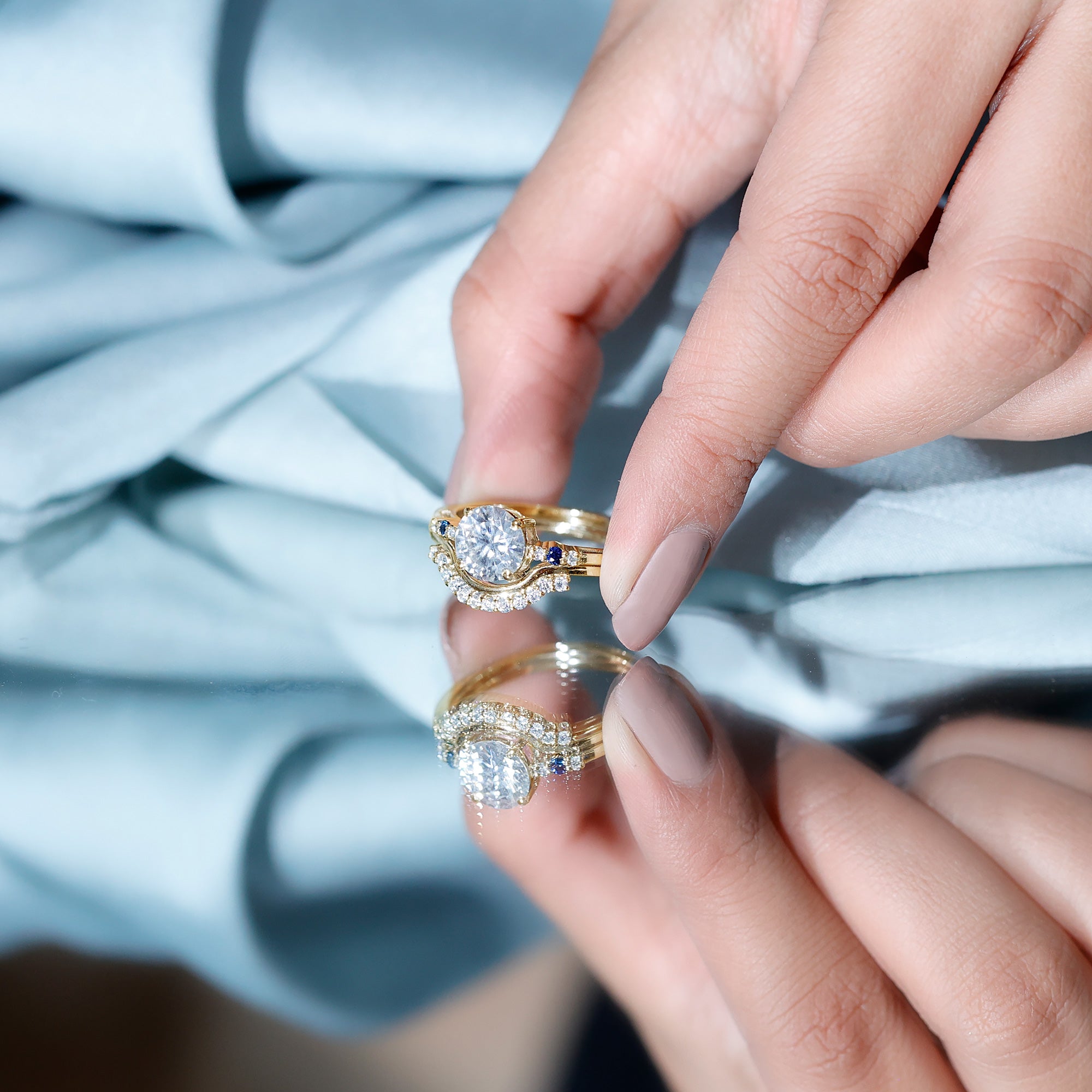Certified 8MM Moissanite Engagement Ring With Wedding Band D-VS1 - Rosec Jewels