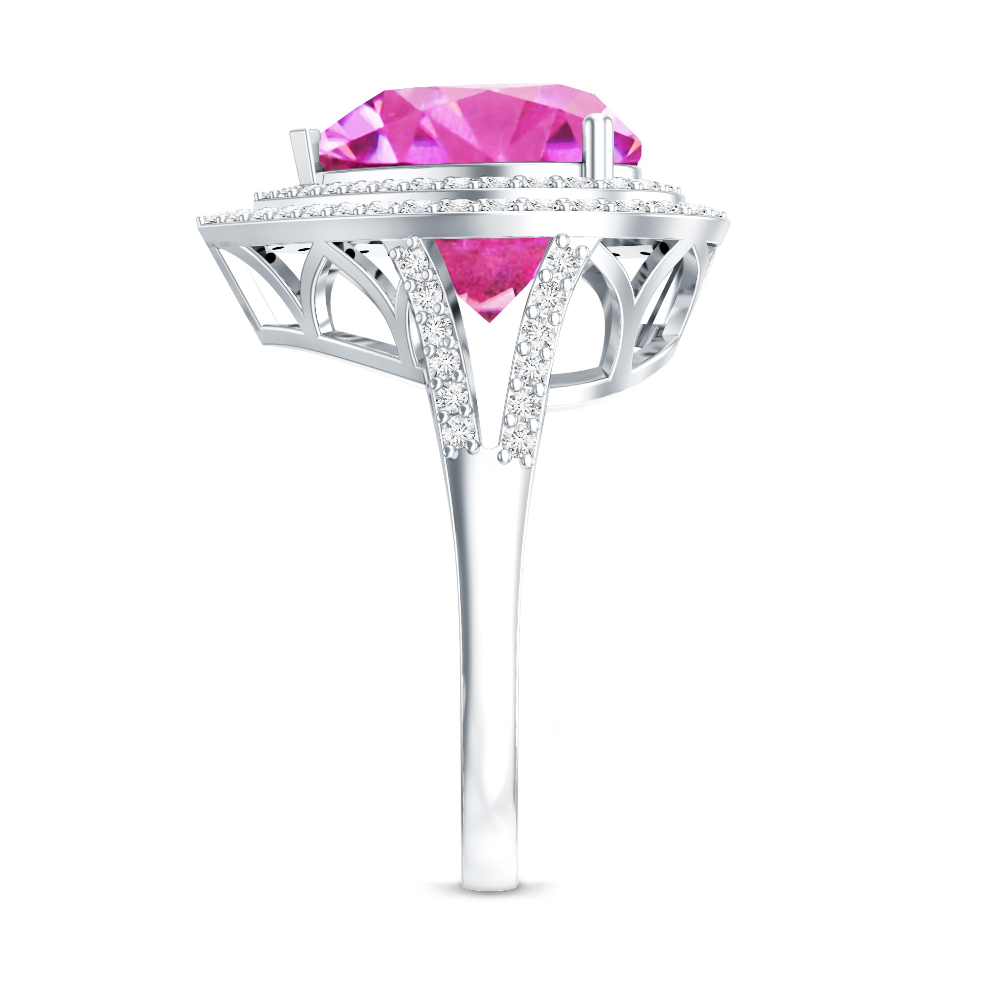 Rosec Jewels-Certified 5.5 Carat Lab Grown Pink Sapphire and Diamond Heart Engagement Ring