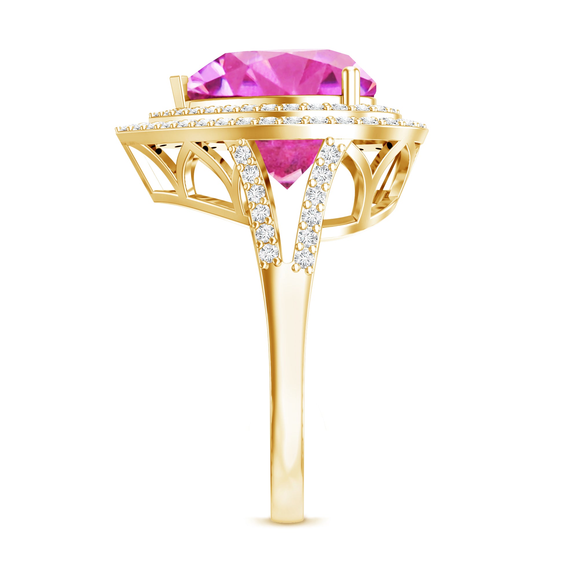 Rosec Jewels-Certified 5.5 Carat Lab Grown Pink Sapphire and Diamond Heart Engagement Ring