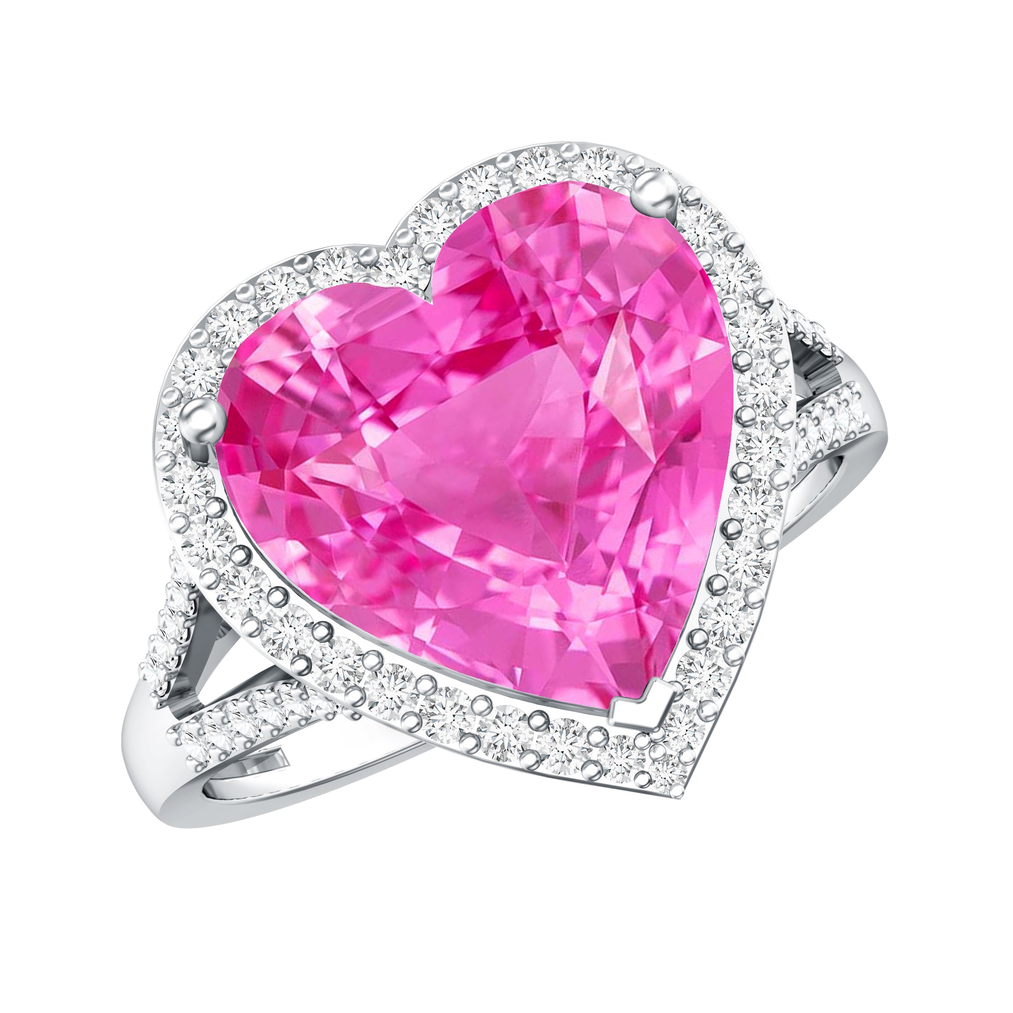 Rosec Jewels-5.5 CT Lab Created Pink Sapphire Heart Engagement Ring with Diamond Halo