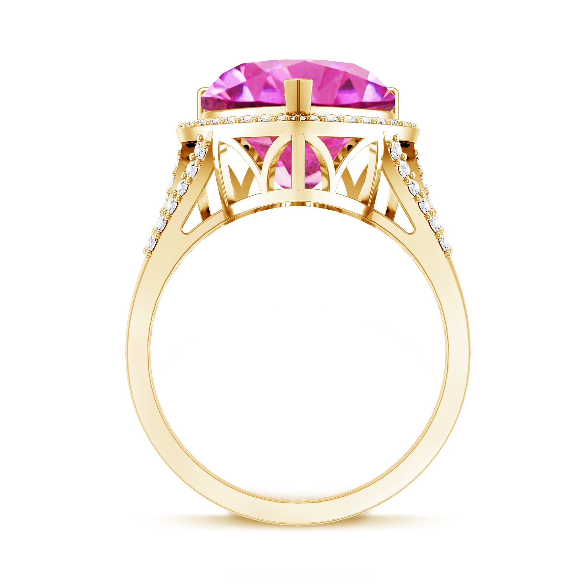 Rosec Jewels-5.5 CT Lab Created Pink Sapphire Heart Engagement Ring with Diamond Halo