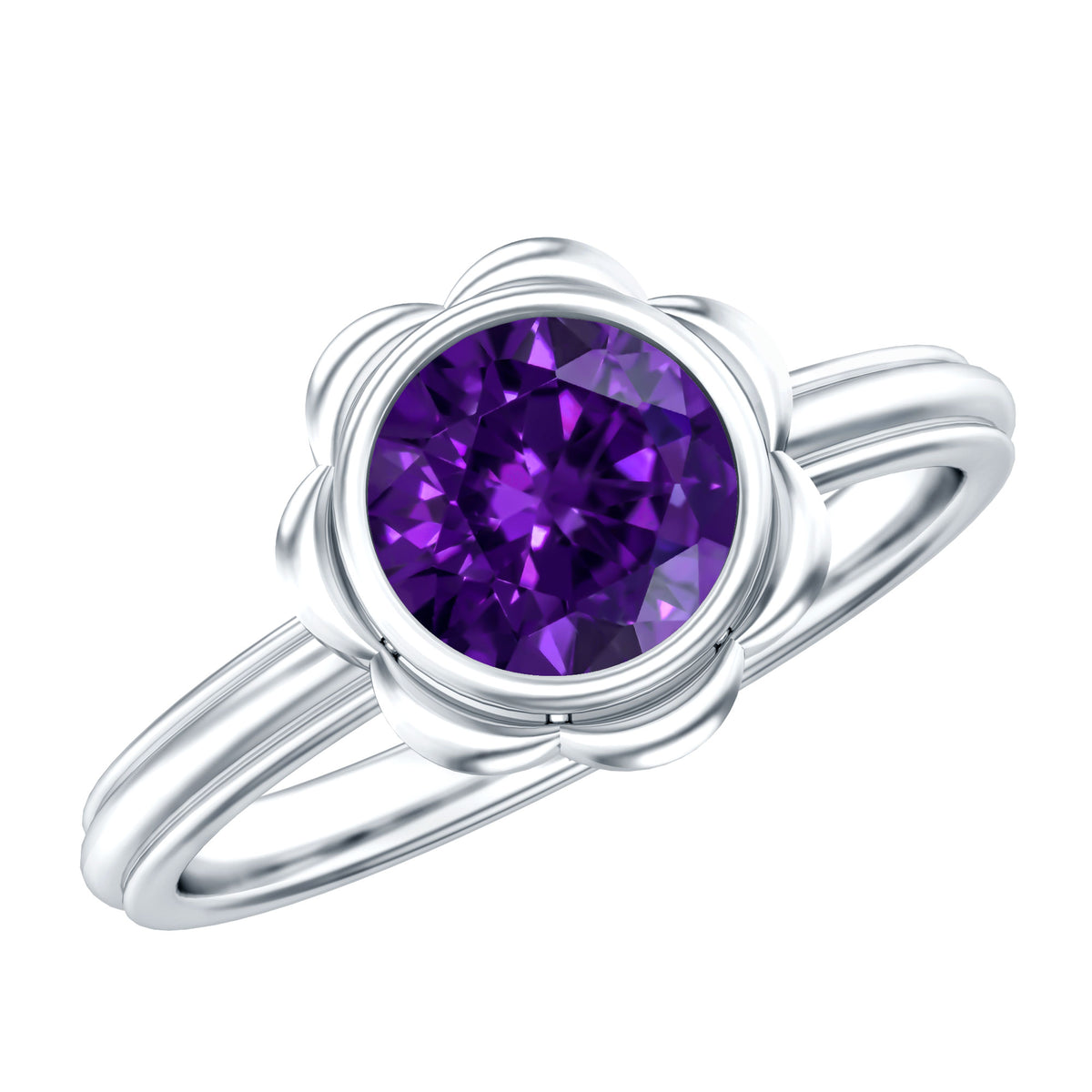 1.2 Carat Amethyst Engagement Ring in Bezel Setting AAA - Rosec Jewels