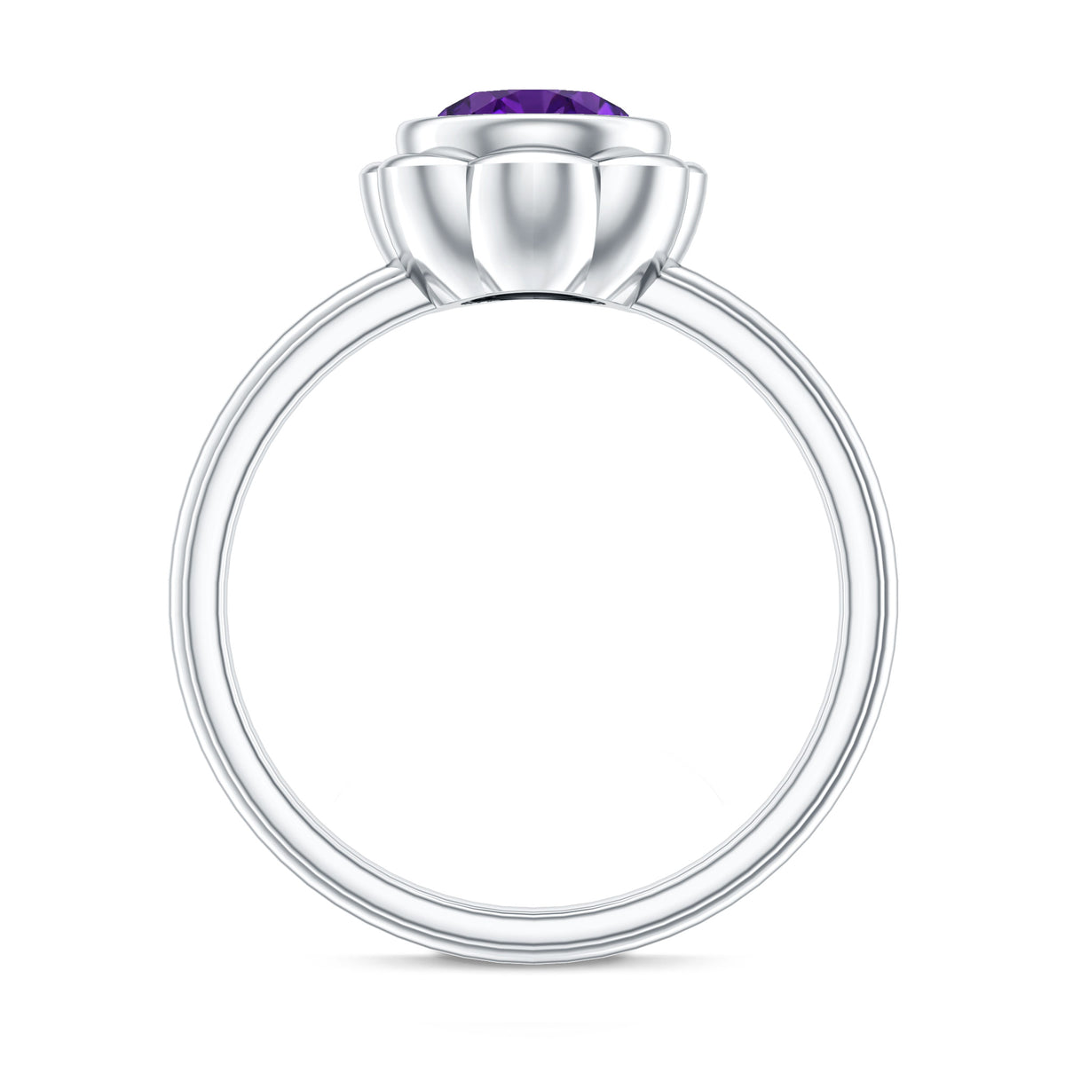 1.2 Carat Amethyst Engagement Ring in Bezel Setting AAA - Rosec Jewels