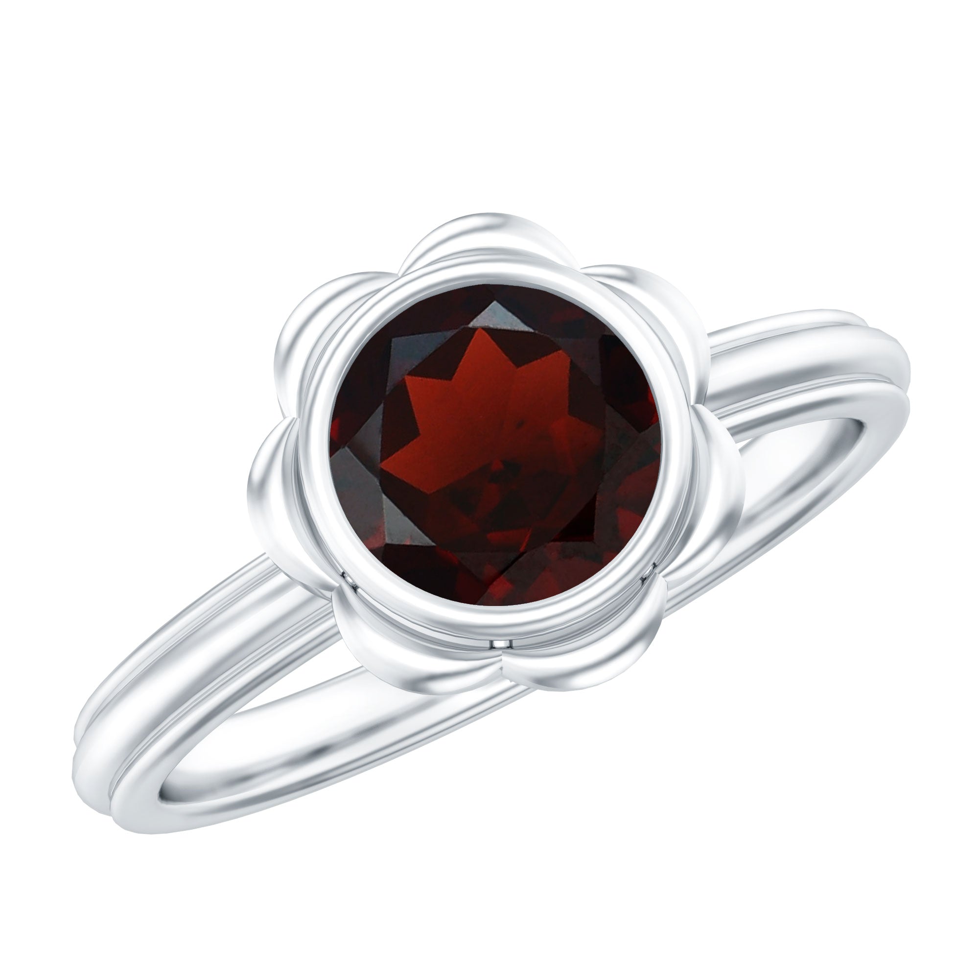 Rosec Jewels-1.7 Carat Round Cut Garnet Flower Engagement Ring for Women
