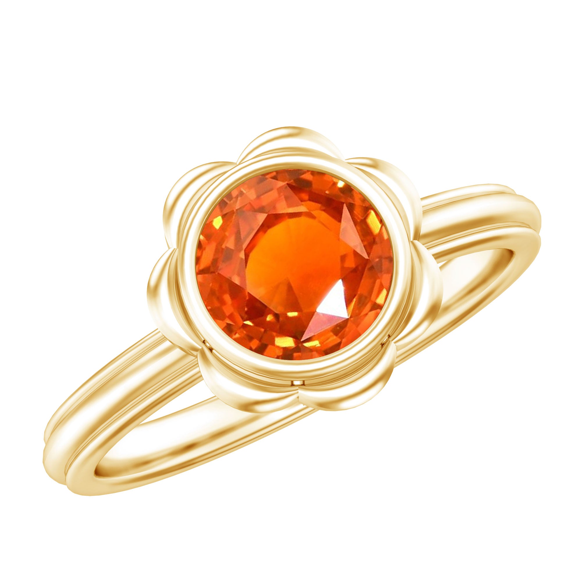 Rosec Jewels-1.5 Carat Lab Grown Orange Sapphire Bezel Set Engagement Ring