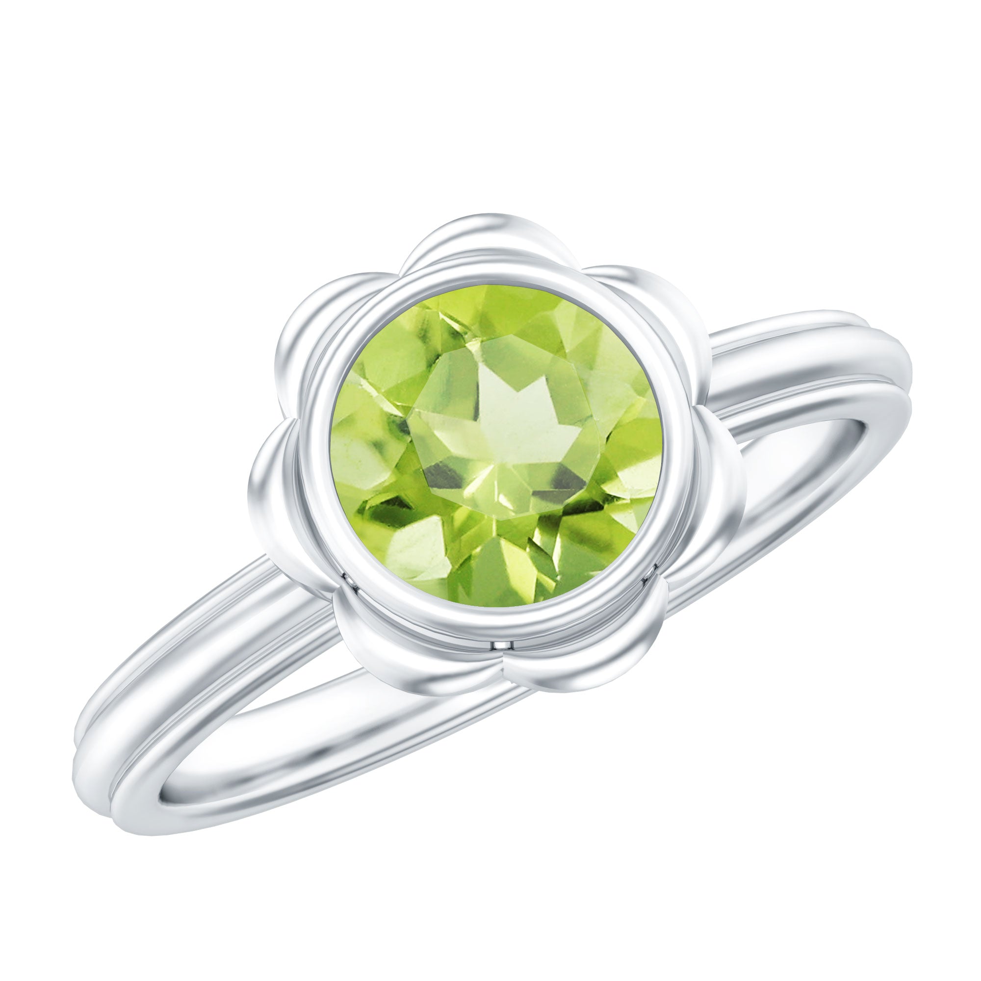Rosec Jewels-Bezel Set 1.2 Carat Peridot Engagement Ring for Women