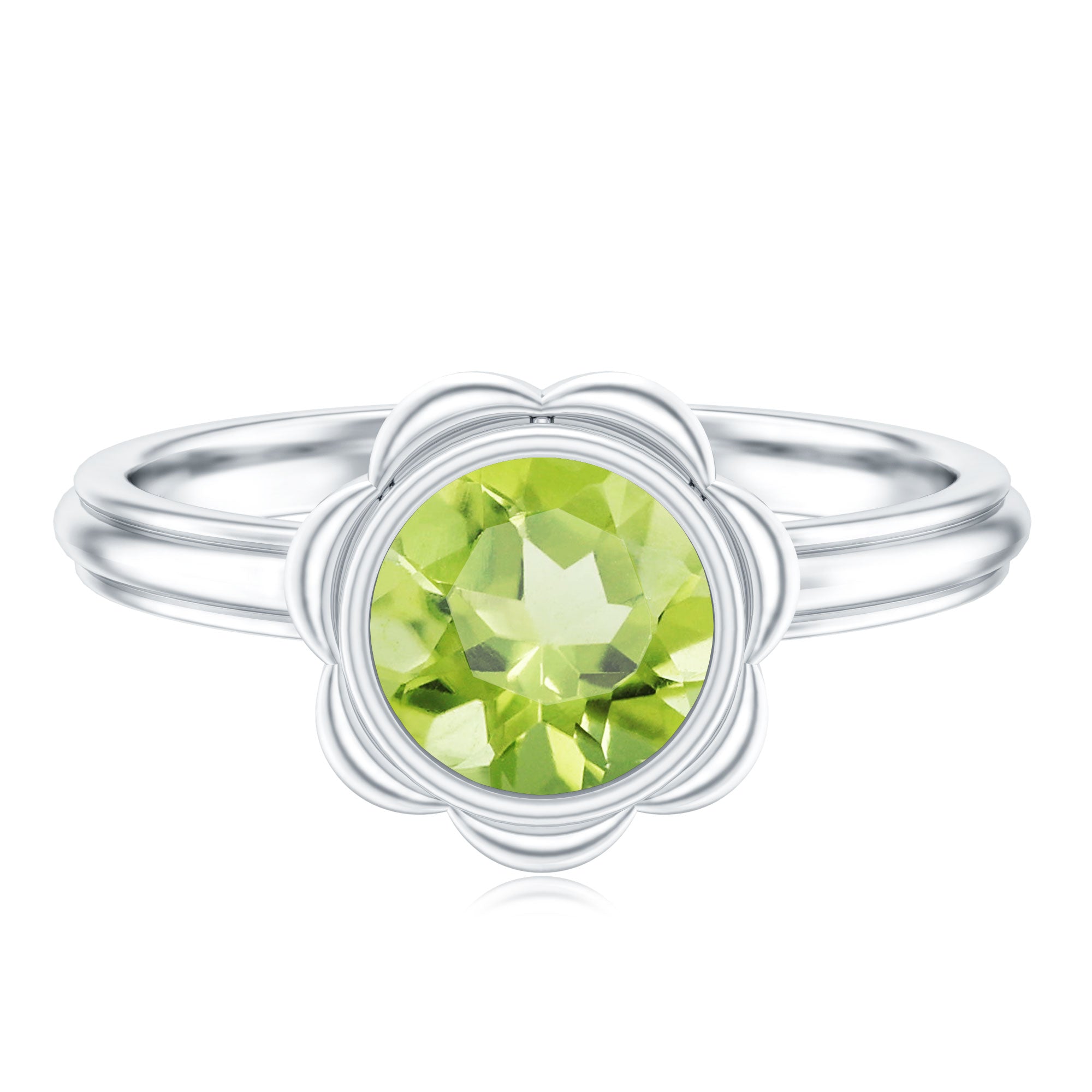 Rosec Jewels-Bezel Set 1.2 Carat Peridot Engagement Ring for Women