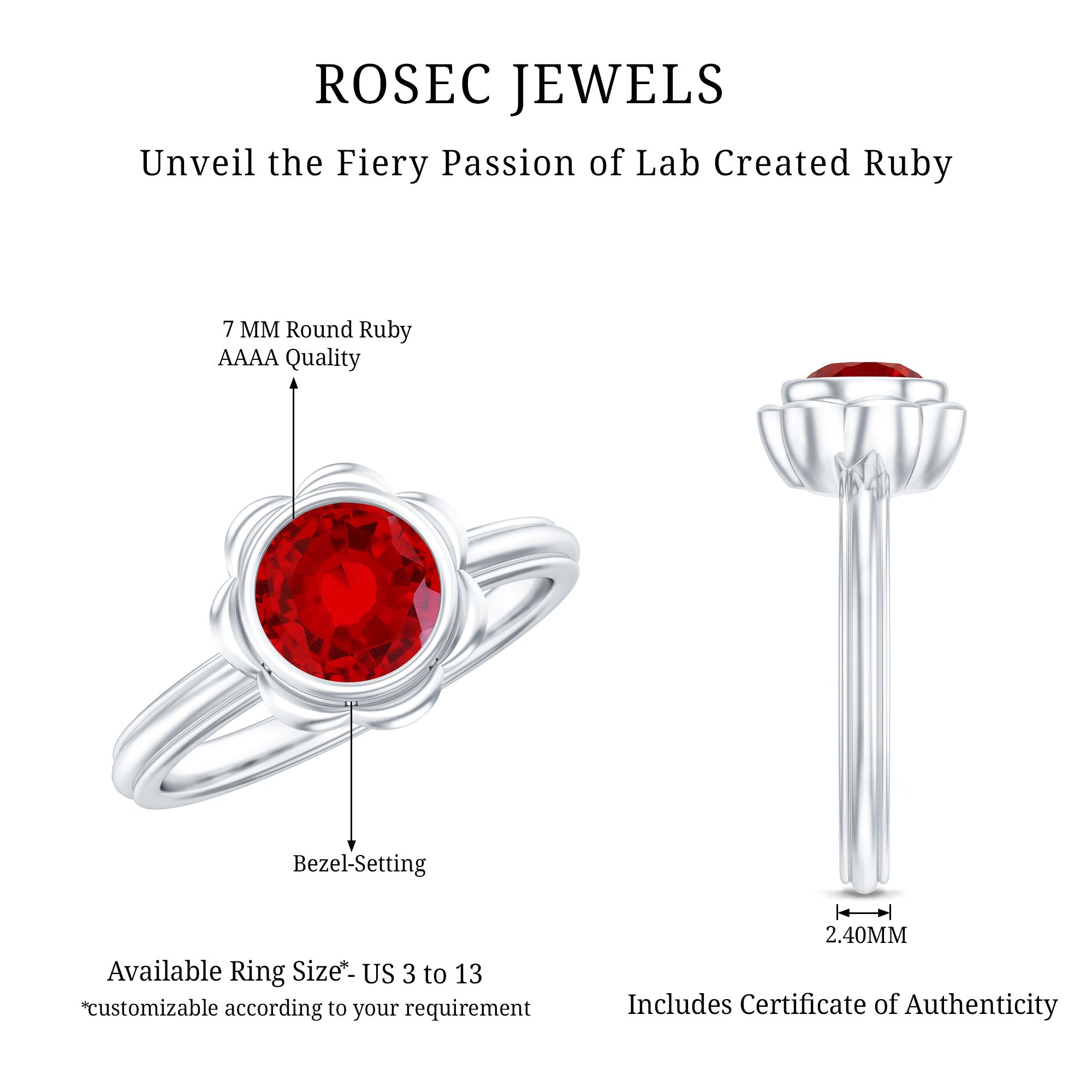 Rosec Jewels-1.3 Carat Lab Grown Ruby Flower Engagement Ring