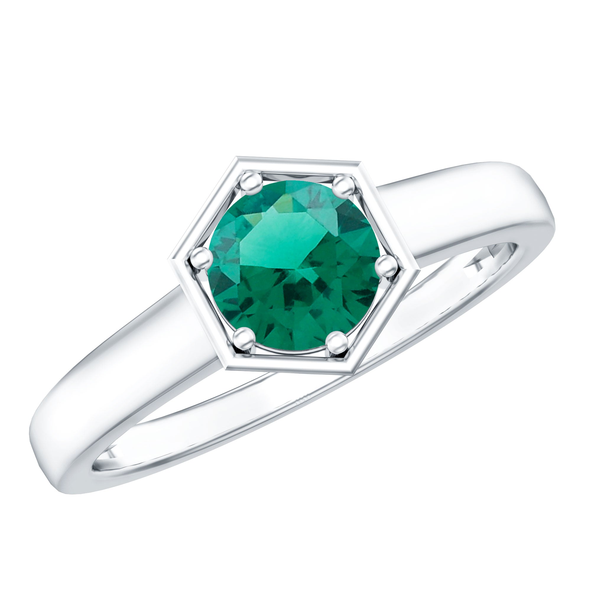 Rosec Jewels-Certified 0.8 Carat Lab Created Emerald Solitaire Engagement Ring