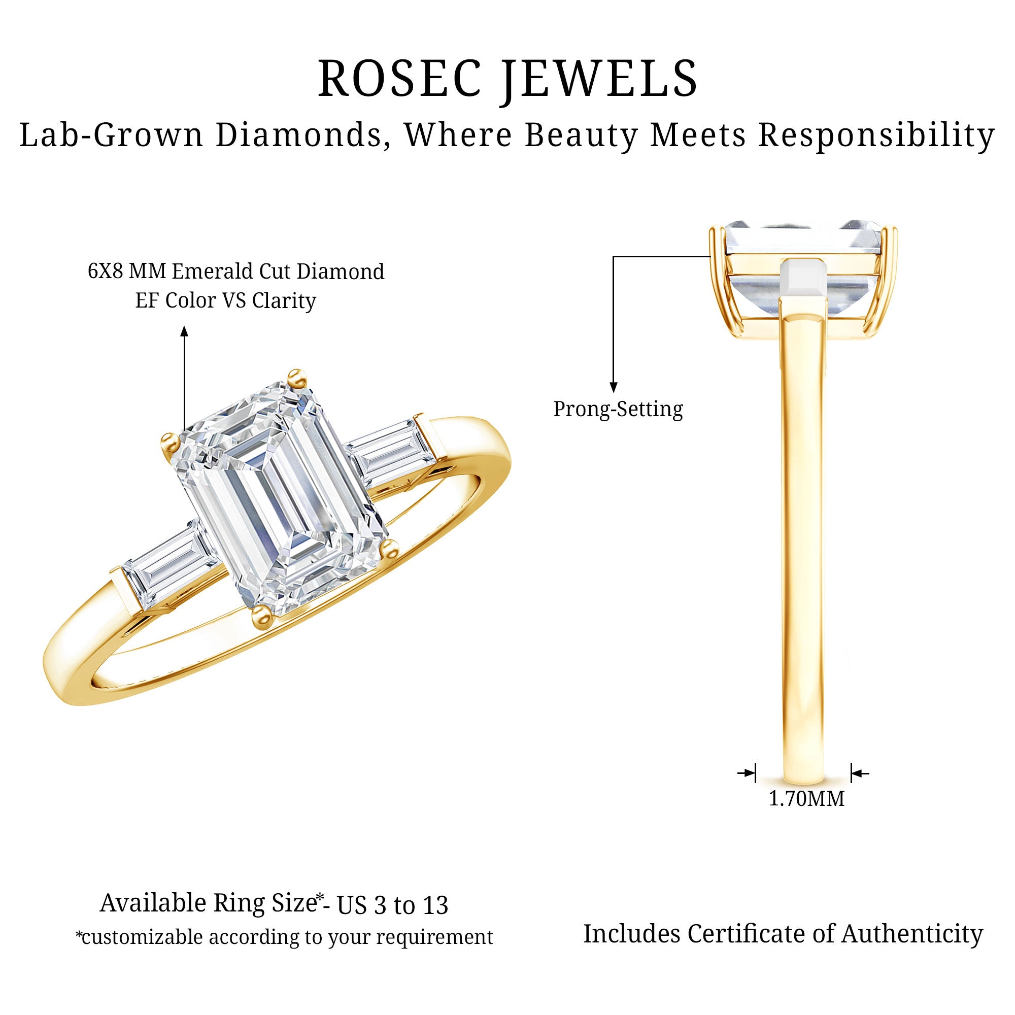Rosec Jewels-2 CT Lab Grown Diamond Emerald Cut Engagement Ring