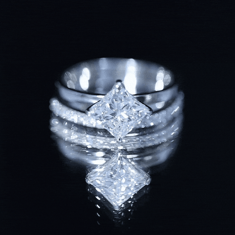 Princess Cut Lab Grown Diamond Ring With Wedding Band Lab - ( EF-VS ) - Rosec Jewels