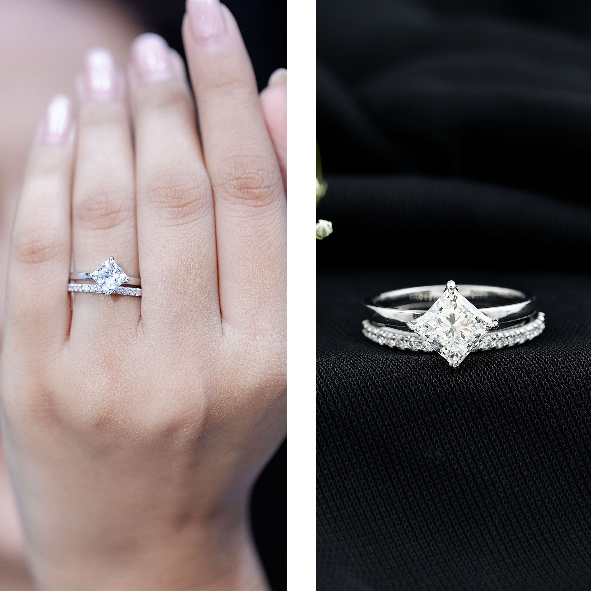 Princess Cut Lab Grown Diamond Ring With Wedding Band Lab - ( EF-VS ) - Rosec Jewels