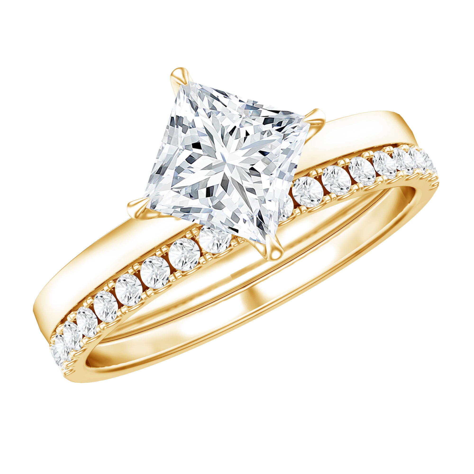 Princess Cut Lab Grown Diamond Ring With Wedding Band Lab - ( EF-VS ) - Rosec Jewels