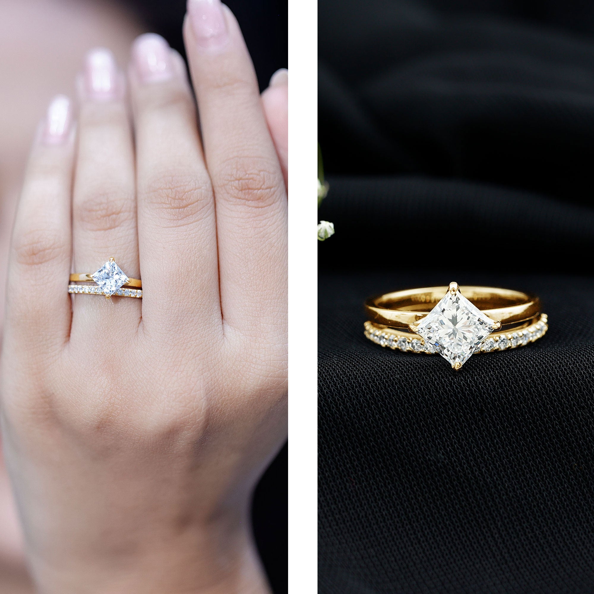 Princess Cut Lab Grown Diamond Ring With Wedding Band Lab - ( EF-VS ) - Rosec Jewels
