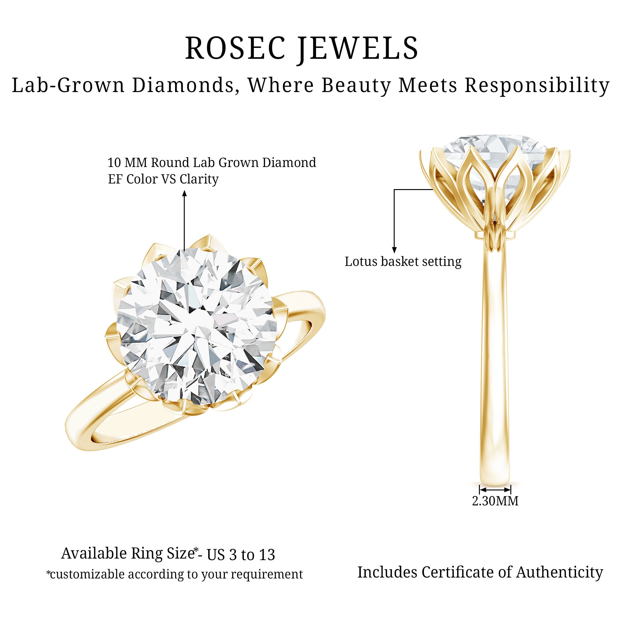 IGI Certified 4 CT Lab Grown Diamond Lotus Engagement Ring Lab - ( E-VS1 ) - Rosec Jewels