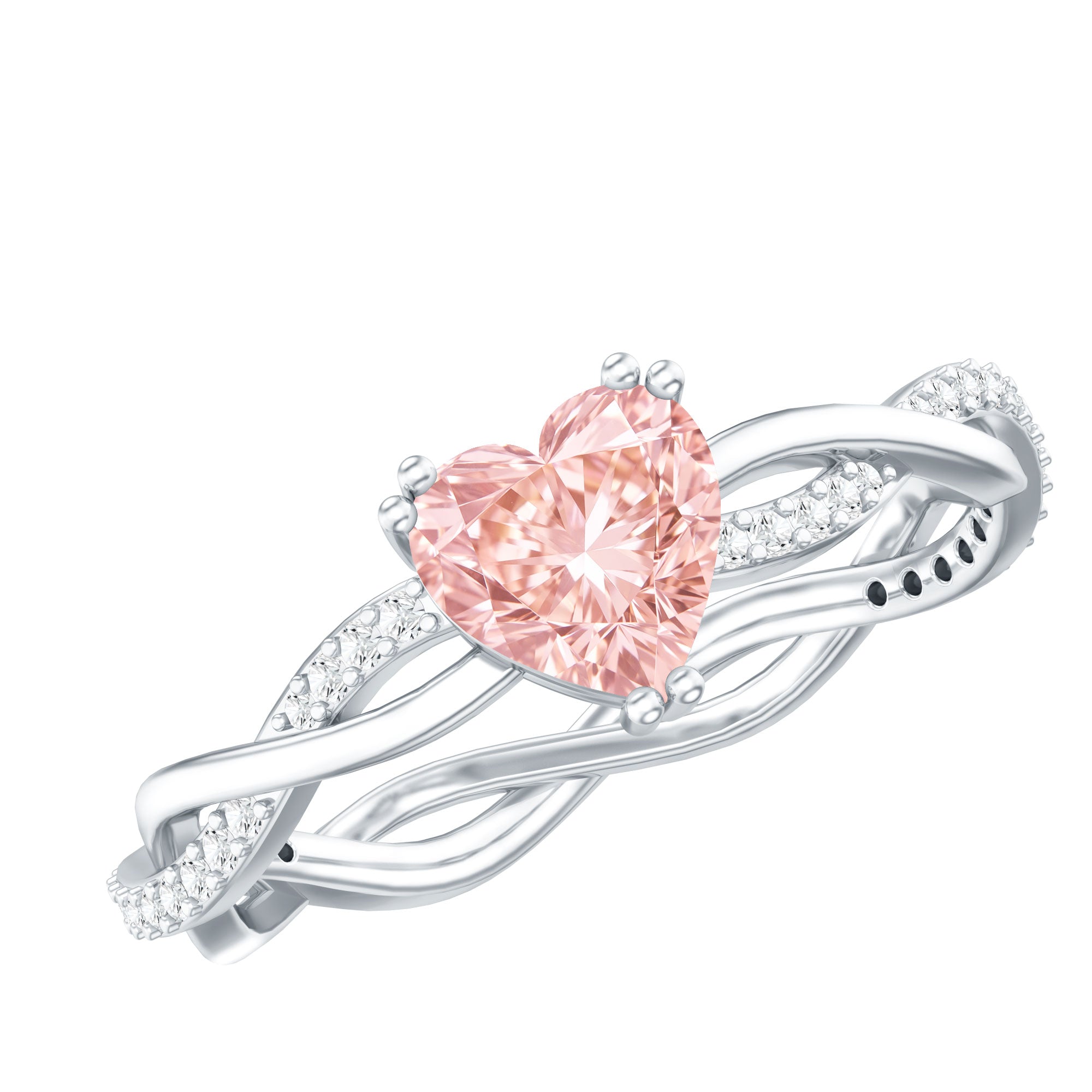 1 CT Lab Grown Pink Diamond Heart Engagement Ring with Crossover Shank