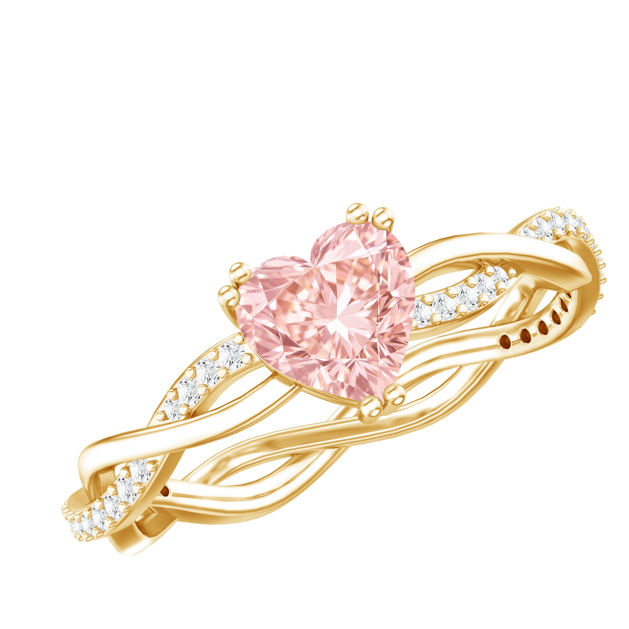 1 CT IGI Certified Lab Grown Pink Diamond Heart Engagement Ring with Crossover Shank Fancy Pink - VS1 - Rosec Jewels